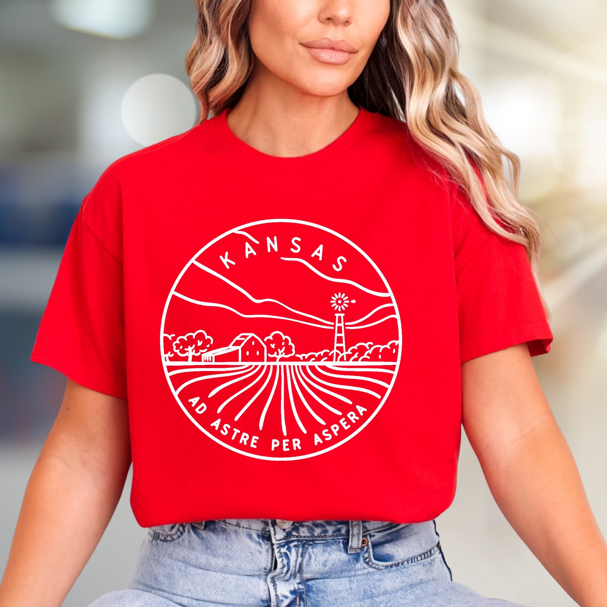 "KANSAS AD ASTRE PER ASPERA" Minimalist State Graphic Tee, a Heartland Pick for Proud Kansans