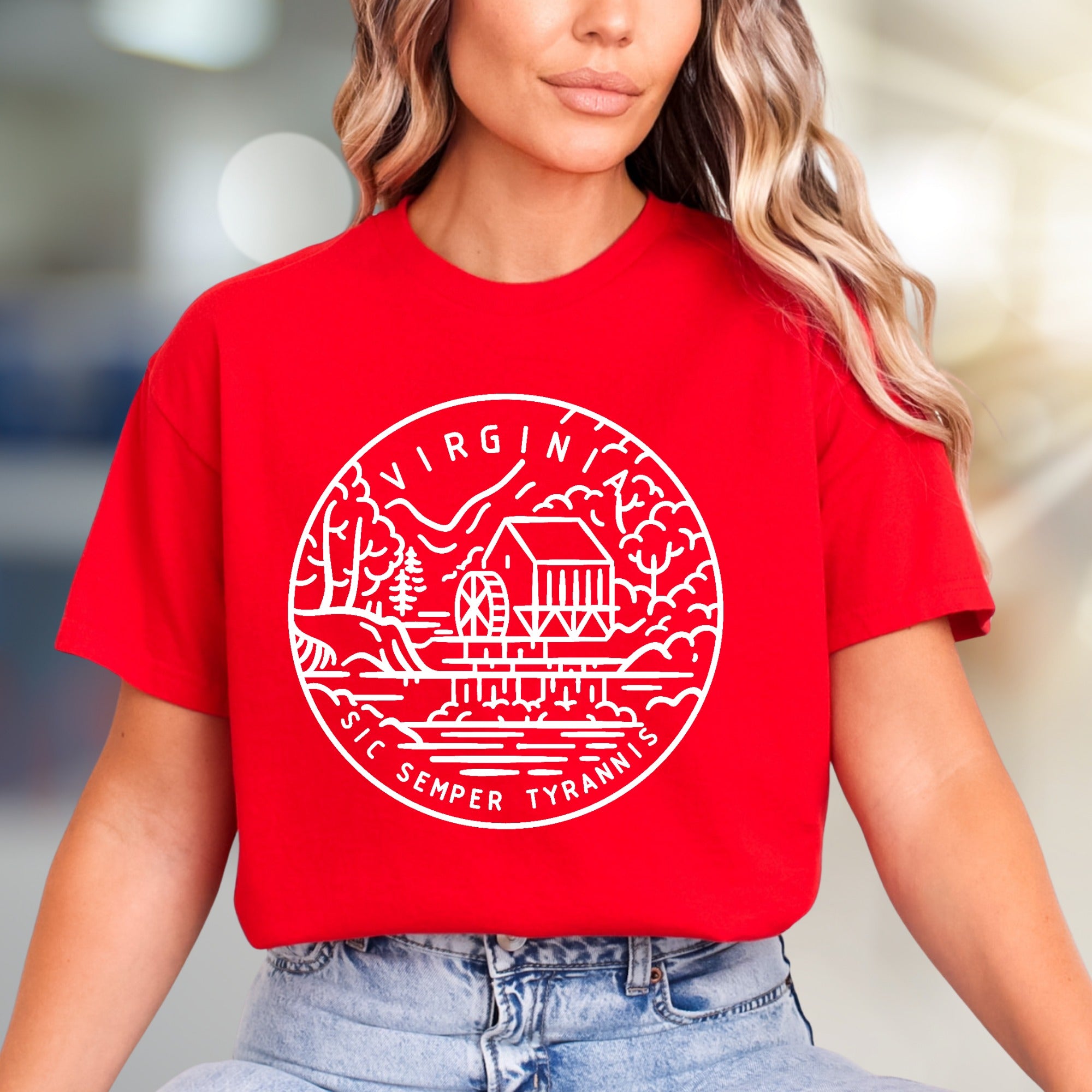 "Virginia Sic Semper Tyrannis" Nature Scene Graphic Tee, a Heritage Pick for Enthusiasts