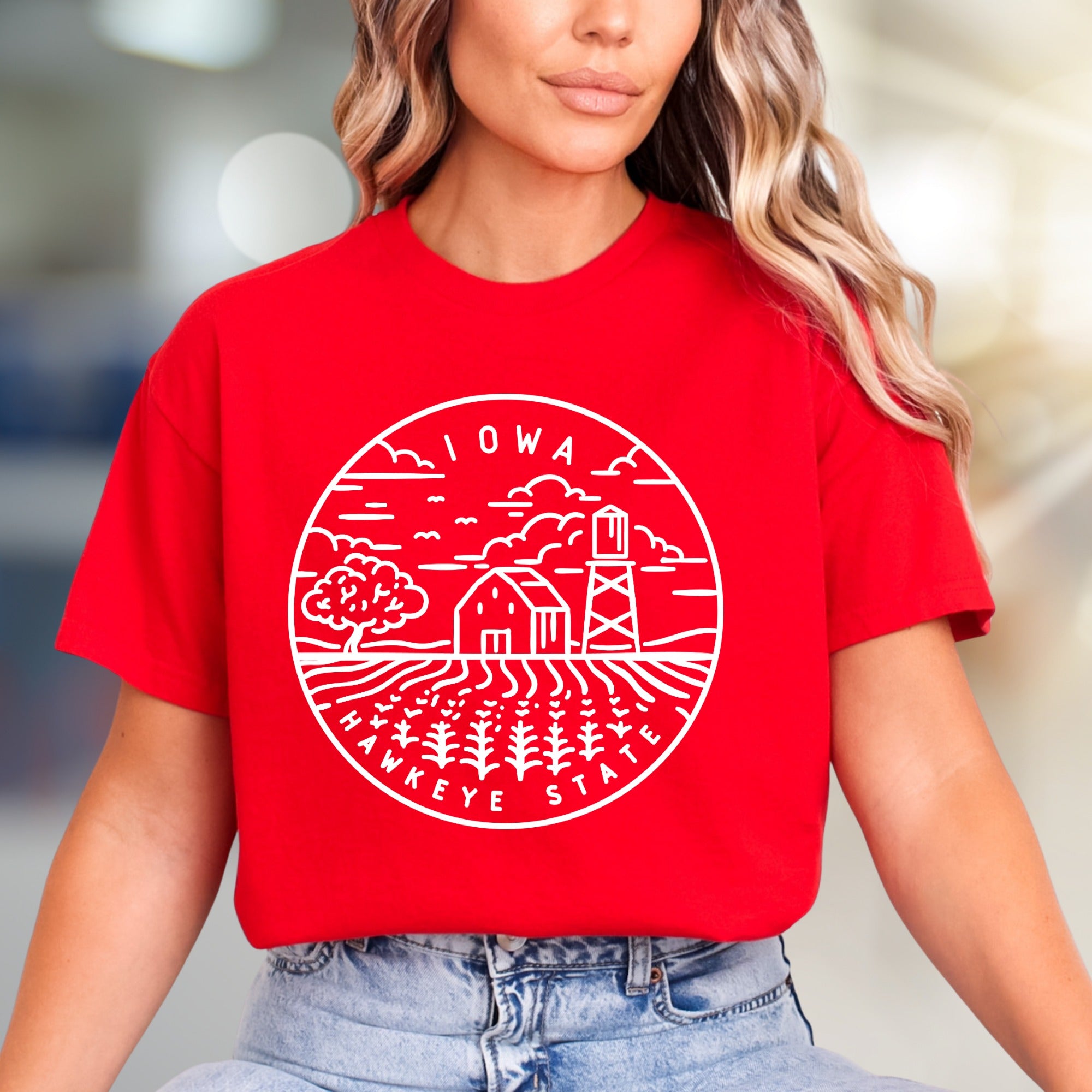 "IOWA HAWKEYE STATE" Farm Scene Graphic Tee, a Rustic Pick for State Pride