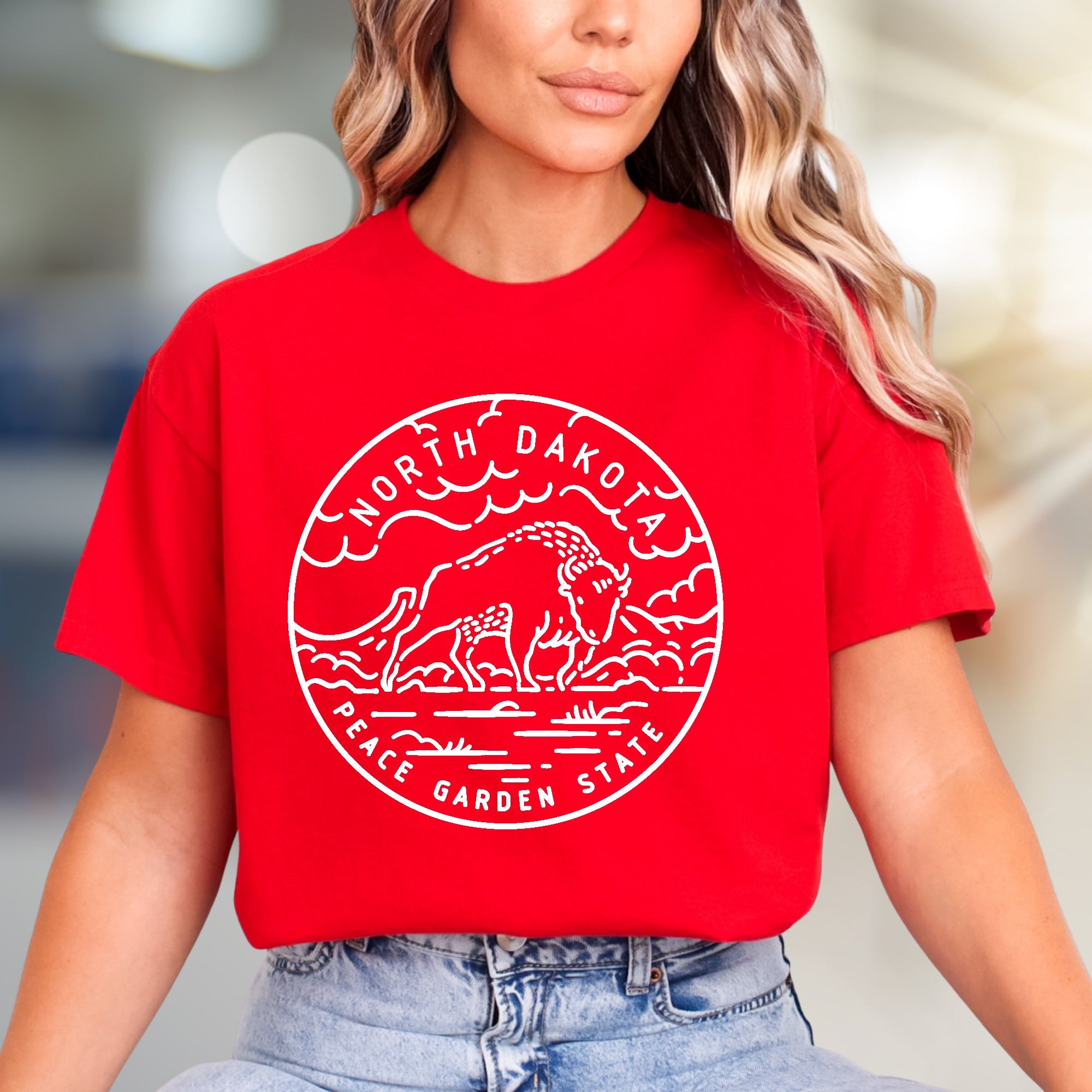 "North Dakota Peace Garden State" Minimalist Buffalo Graphic Tee, a State Pride Pick for Adventurous Souls