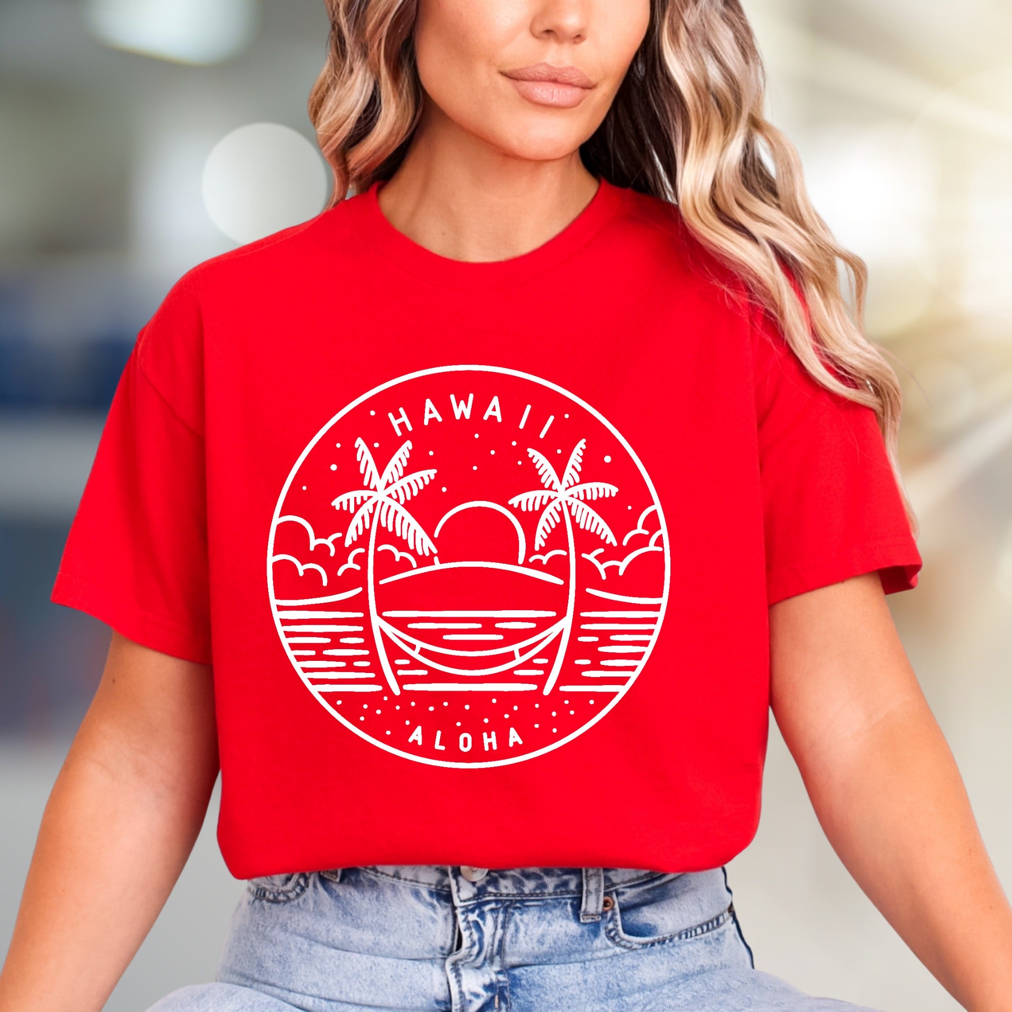 "HAWAII ALOHA" Sunset Palm Graphic Tee, a Tropical Escape Pick for Beach Lovers