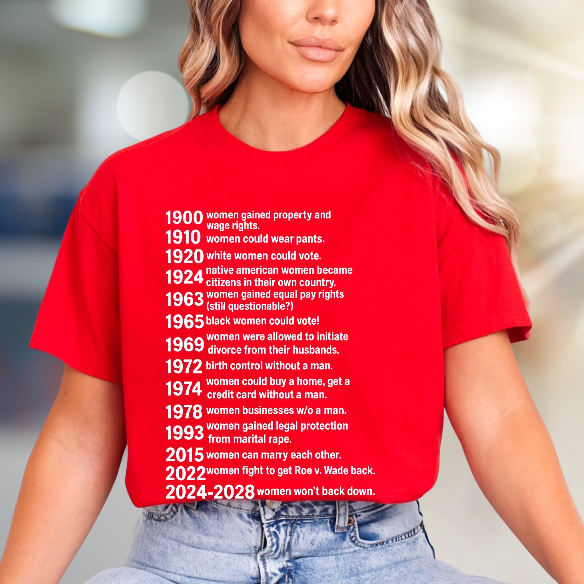 "Women Won't Back Down" Feminist Timeline Graphic Tee, a Statement Pick for Activists
