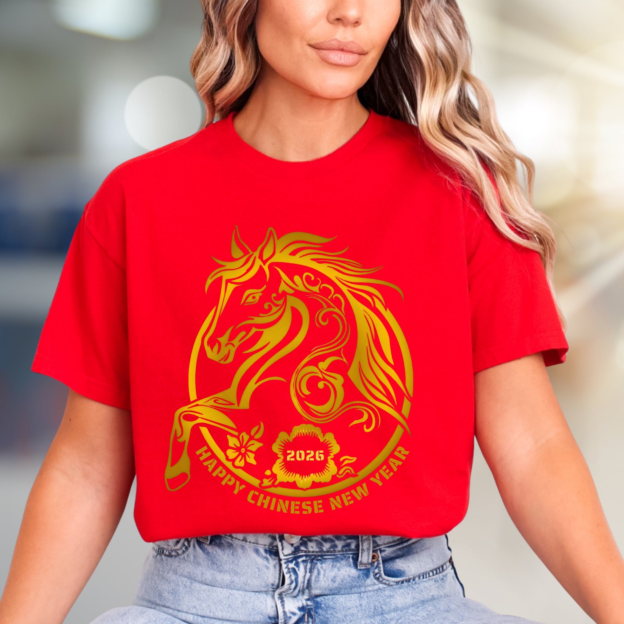 "HAPPY CHINESE NEW YEAR 2026" Golden Horse Graphic Tee, an Auspicious Celebration Unisex Top