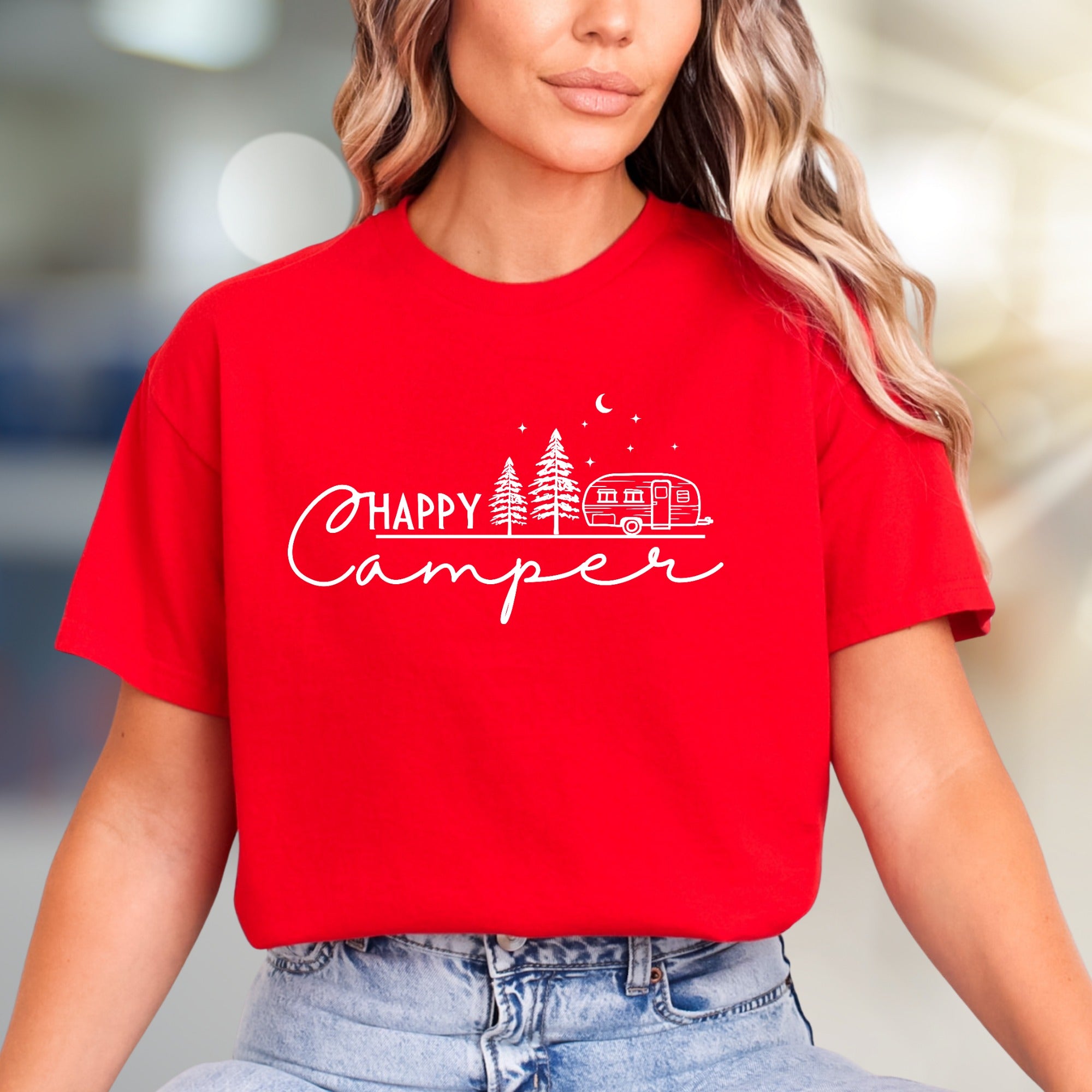 "Happy Camper" Outdoor Adventure Graphic Tee, a Retreat Style Pick for Nature Lovers
