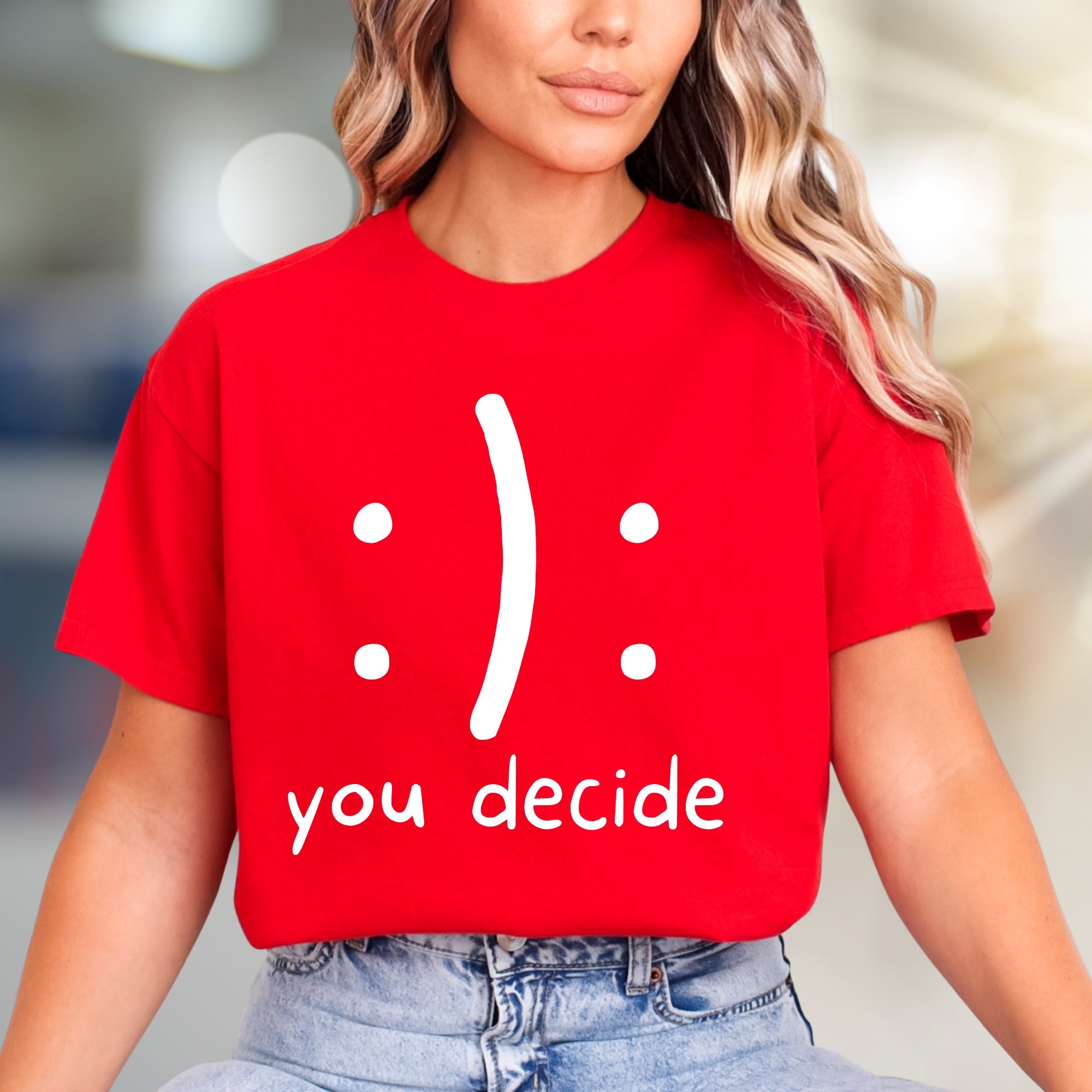 ':) :(' 'you decide'" | Mood Expression Graphic Tee, A Playful Choice for Thinkers