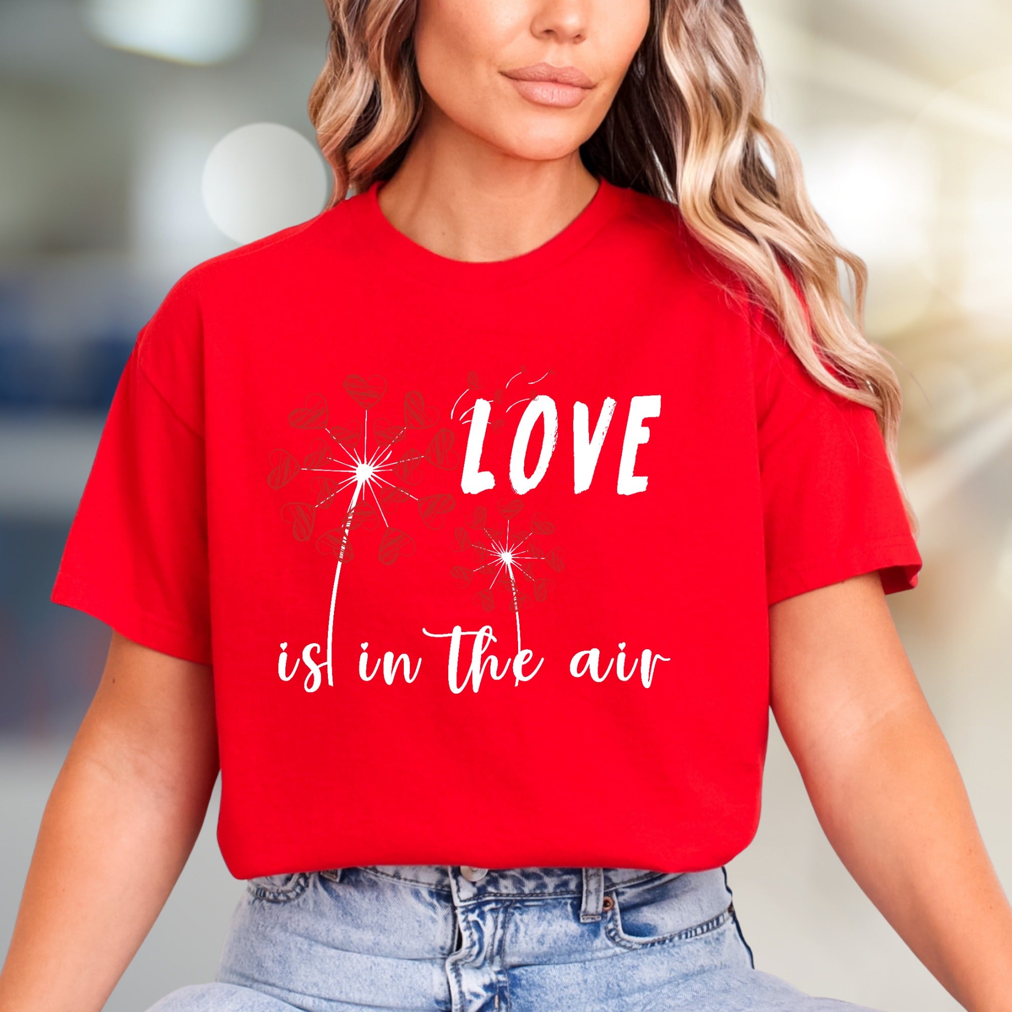 "LOVE is in the air" Dandelion Heart Graphic Tee, a Romantic Pick for Couples
