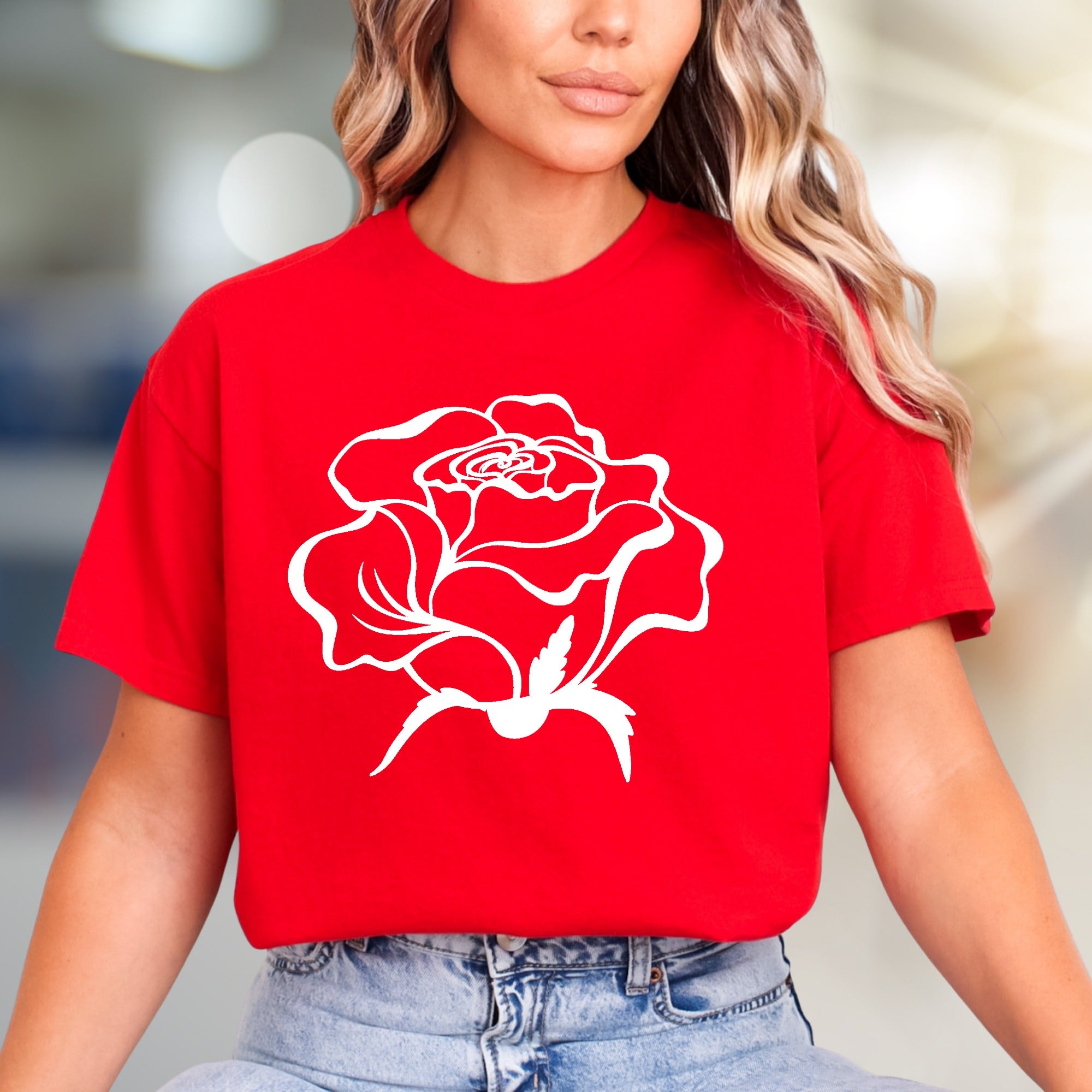 White Outline Rose Graphic Tee, a Floral Art Aesthetic for Everyday Style