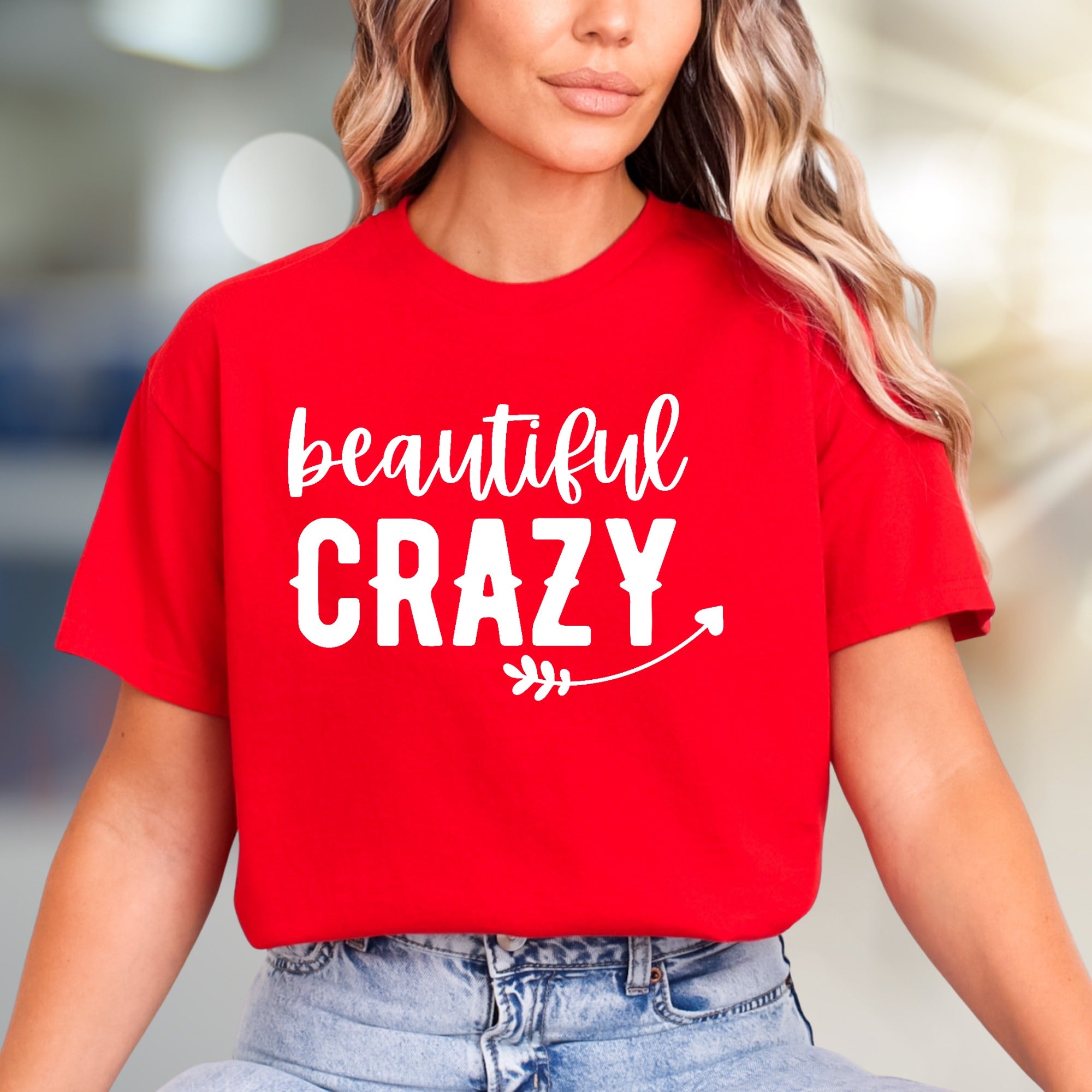 "Beautiful Crazy" Playful Text Graphic Tee, a Bold Statement for Her