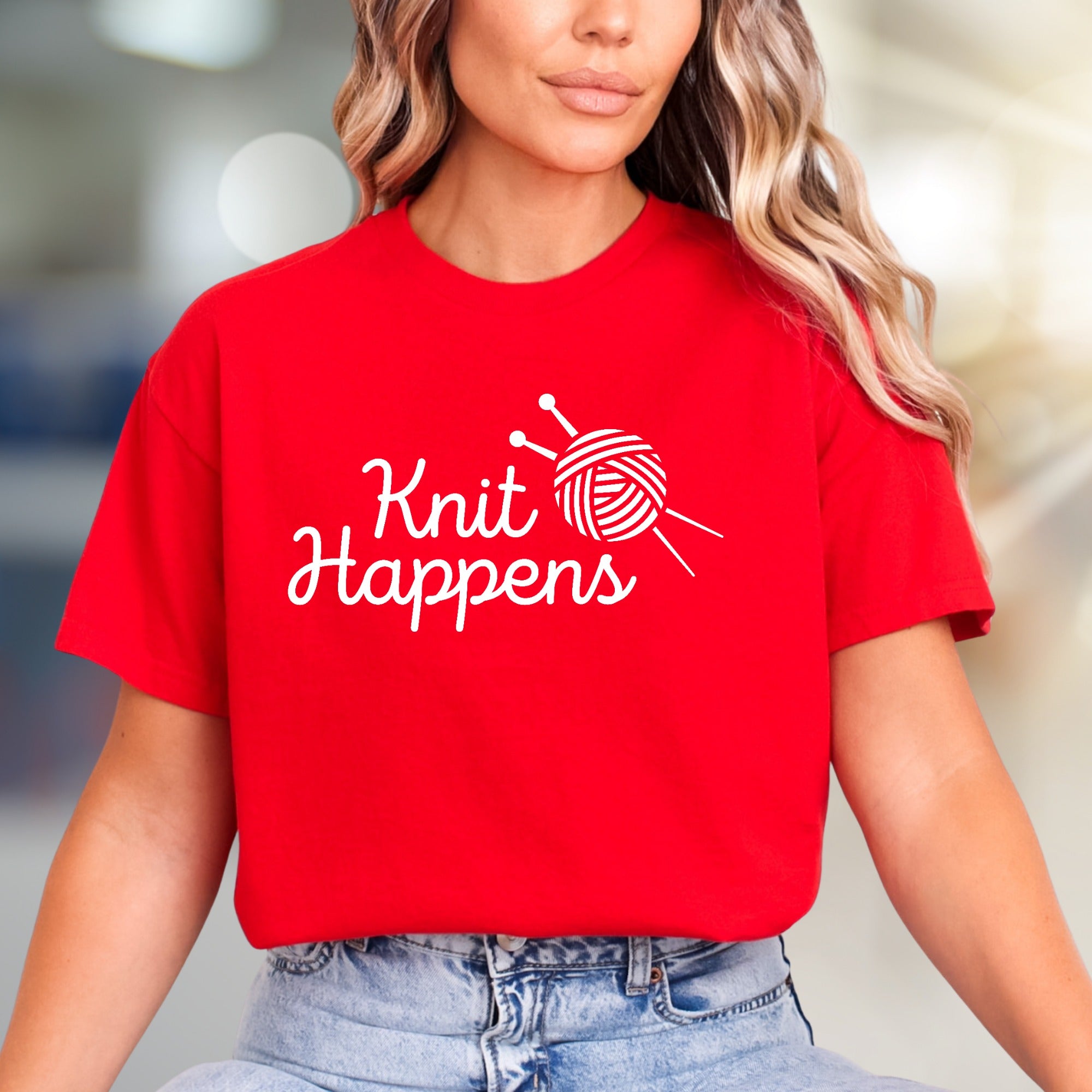 "Knit Happens" Knitting Pun Graphic Tee, A Crafty Pick for Humor Lovers