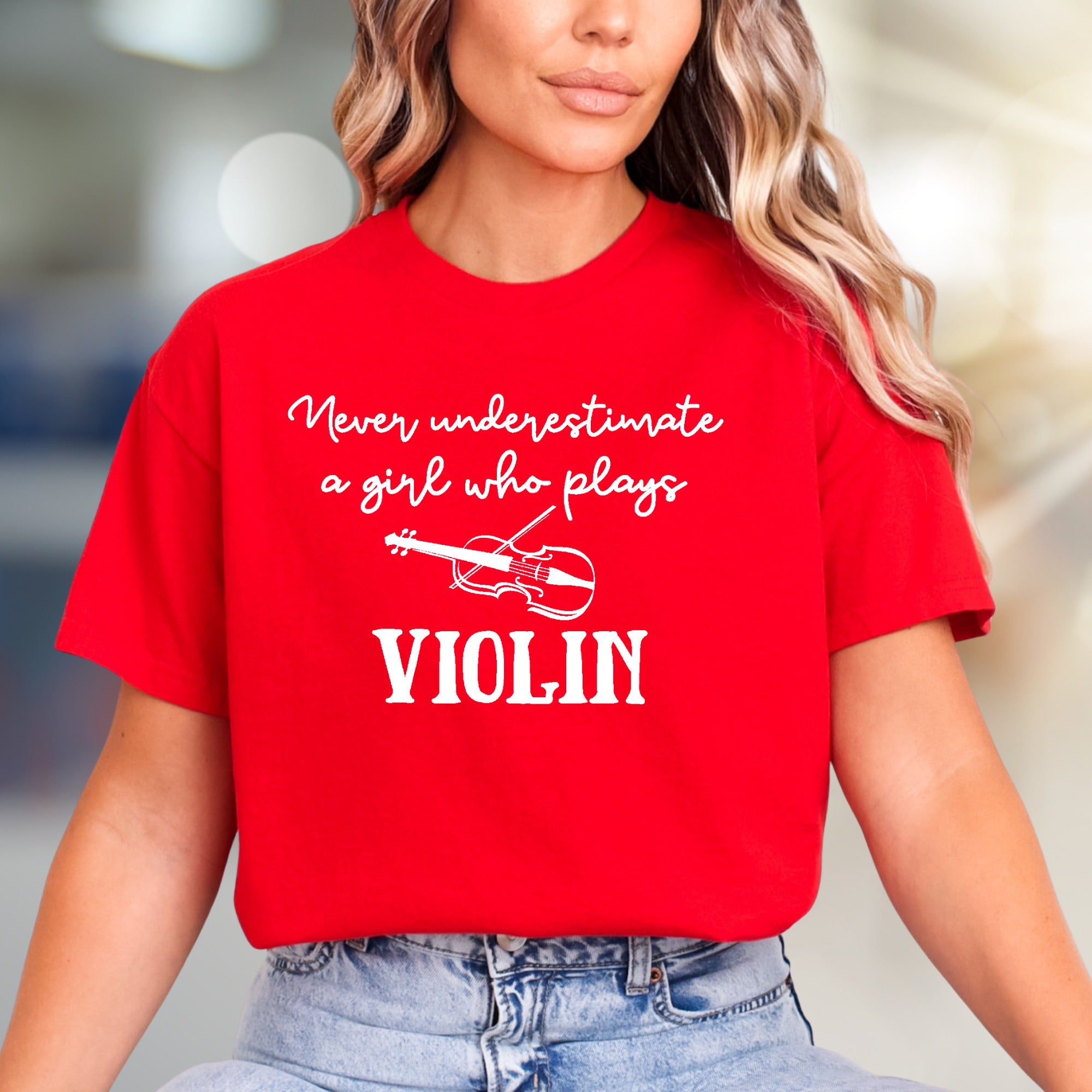 "Never underestimate a girl who plays VIOLIN" Music Lover Graphic Tee, a Musician's Essential Pick for Her