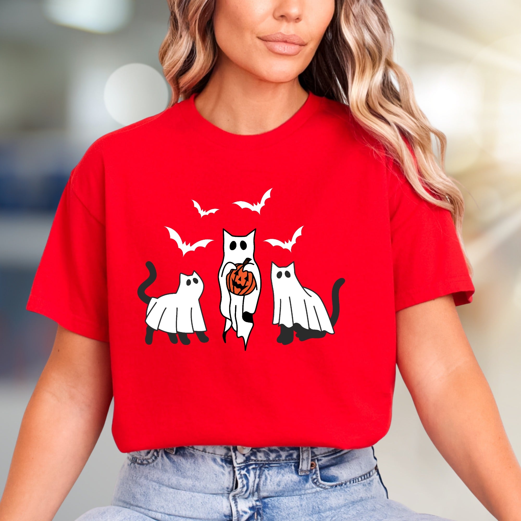 Trick-or-Treat Ghost Cats Halloween Graphic Tee, a Spooky-Cute Pick for Festive Souls