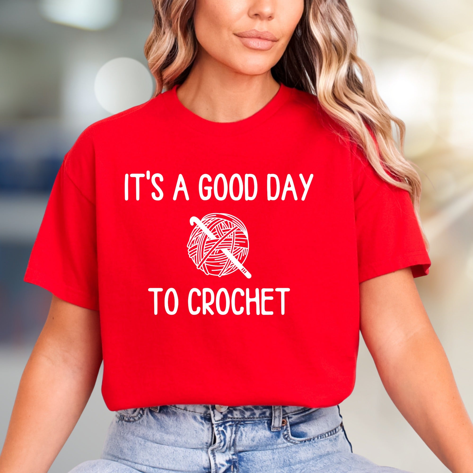 "IT'S A GOOD DAY TO CROCHET" Yarn Ball Graphic Tee, A Crafter's Comfy Pick