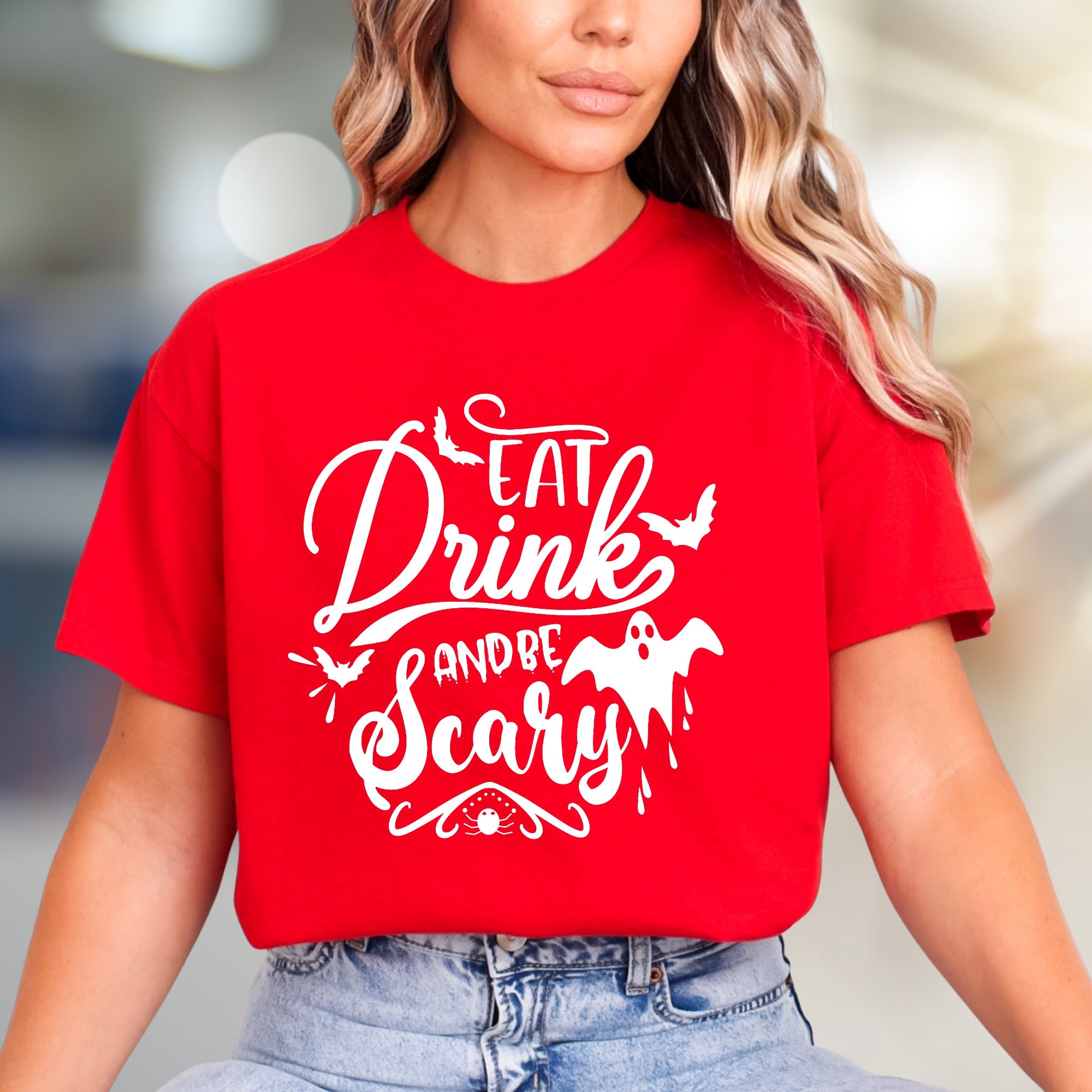 "Eat Drink And Be Scary" Halloween Graphic Tee, a Spooky Chic Pick for Partygoers