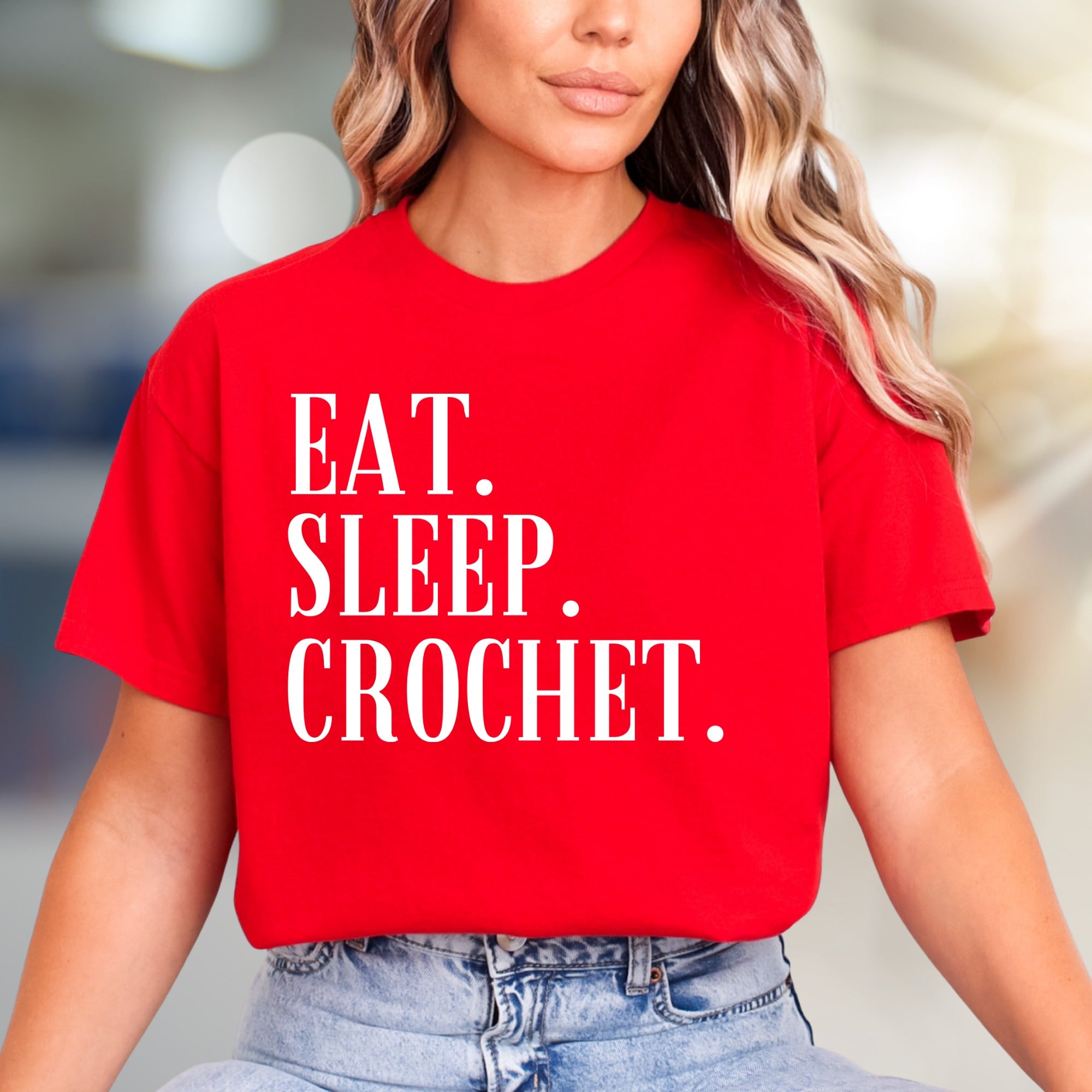 "Eat. Sleep. Crochet." Crafty Passion Graphic Tee, a Hobbyist Unisex Tee for Creators