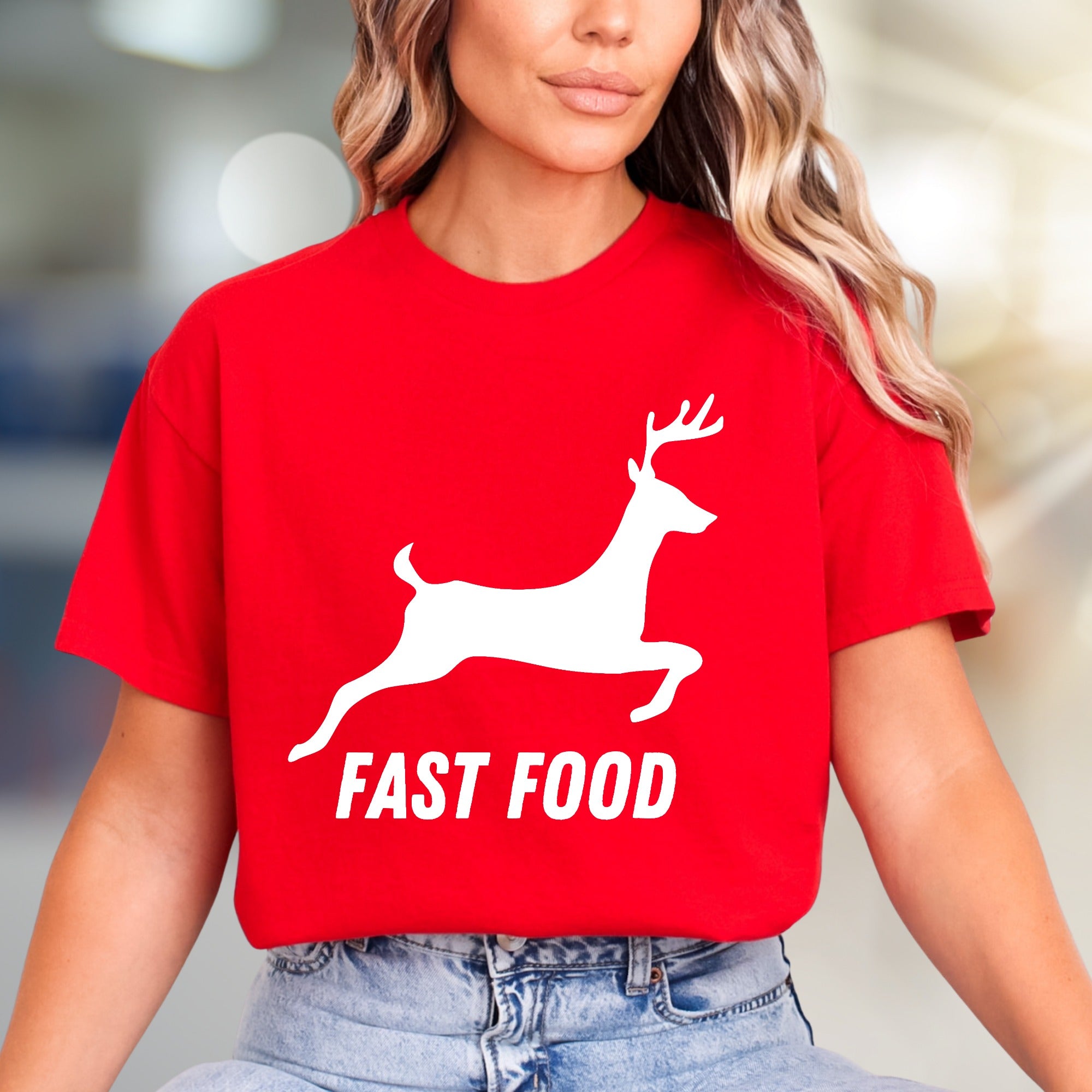 "Fast Food" Hunter Deer Graphic Tee, a Humorous Outdoorsy Pick for Enthusiasts