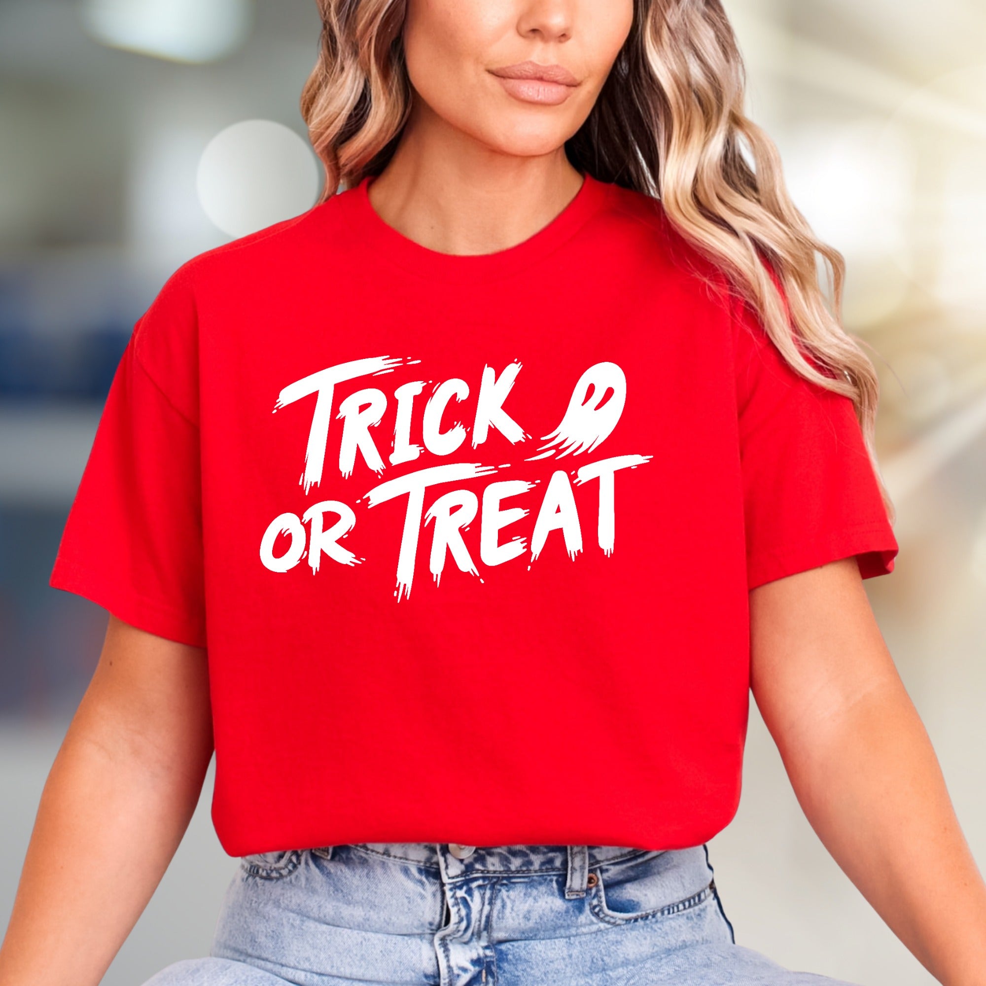 "Trick or Treat" Spooky Ghost Graphic Tee, a Halloween Pick for Party-Goers