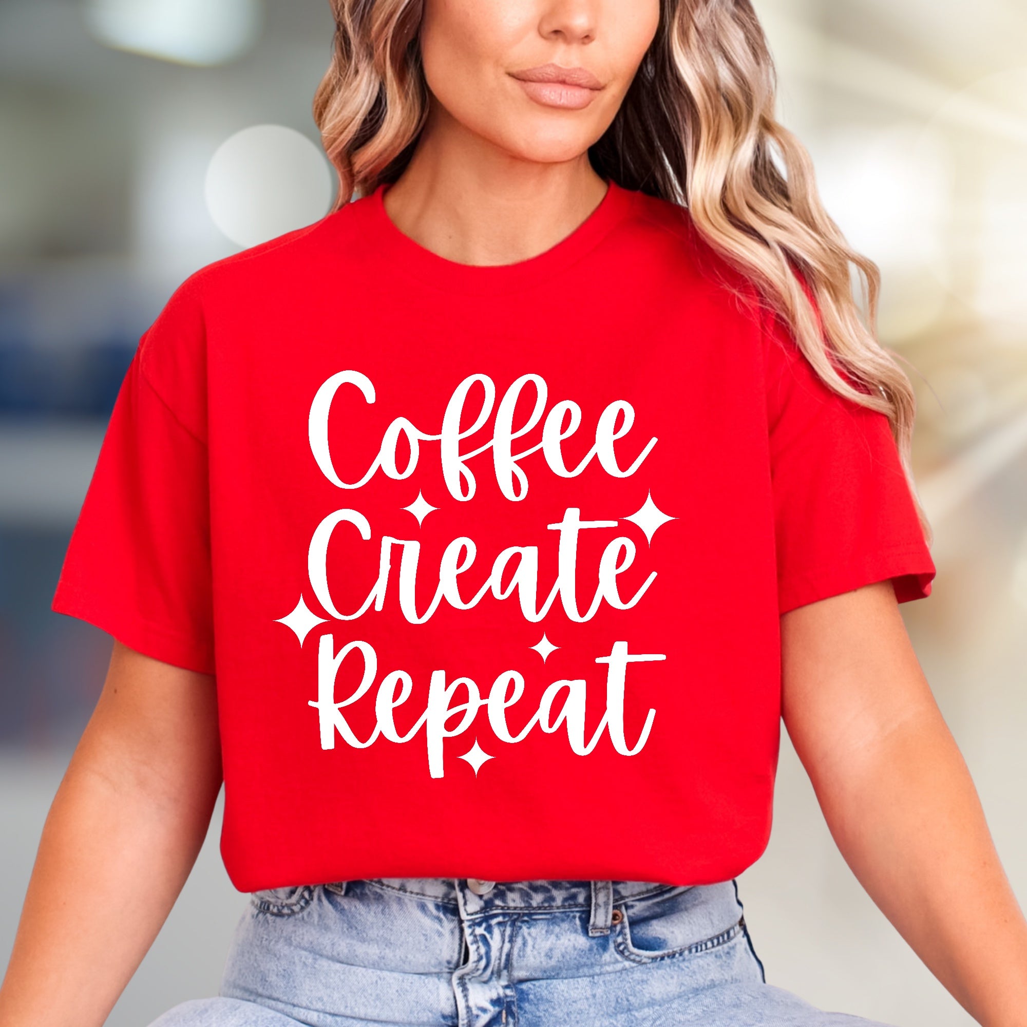 "Coffee Create Repeat" Creative Lifestyle Graphic Tee, a Daily Motivation Pick for Artists