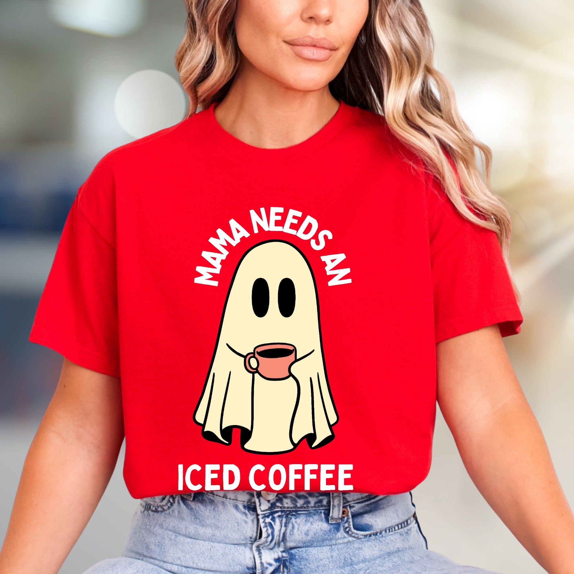 "Mama Needs An Iced Coffee" Spooky Coffee Lover Graphic Tee, a Humorous Mom Pick for Everyday Comfort