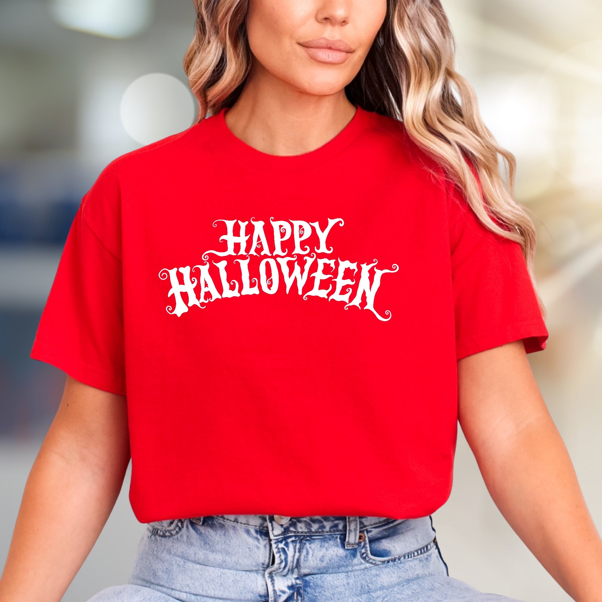 "Happy Halloween" Spooky Script Graphic Tee, a Festive Pick for Autumn Lovers