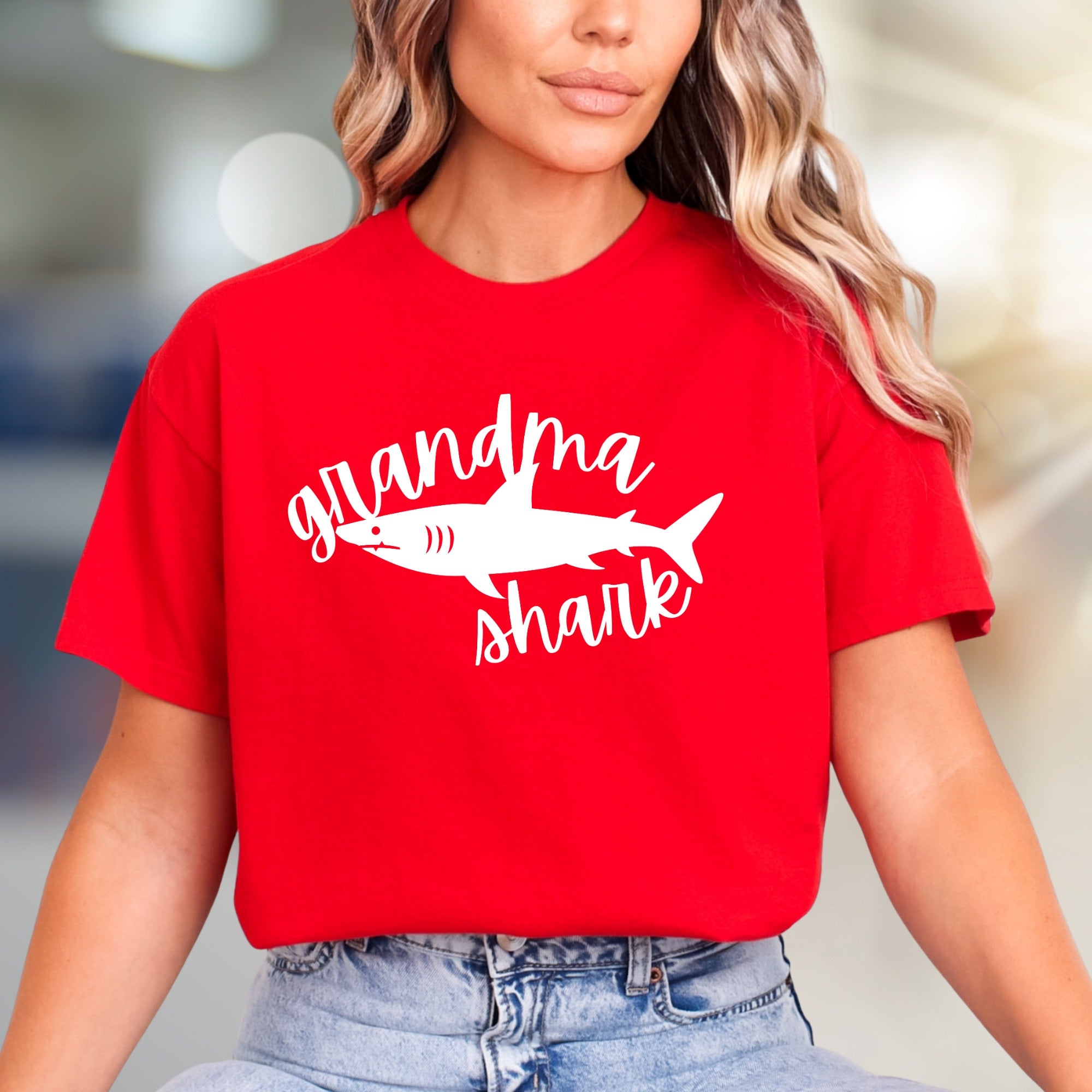 "Grandma Shark" Cute Ocean Theme Graphic Tee, a Family Fun Pick for Grandparents