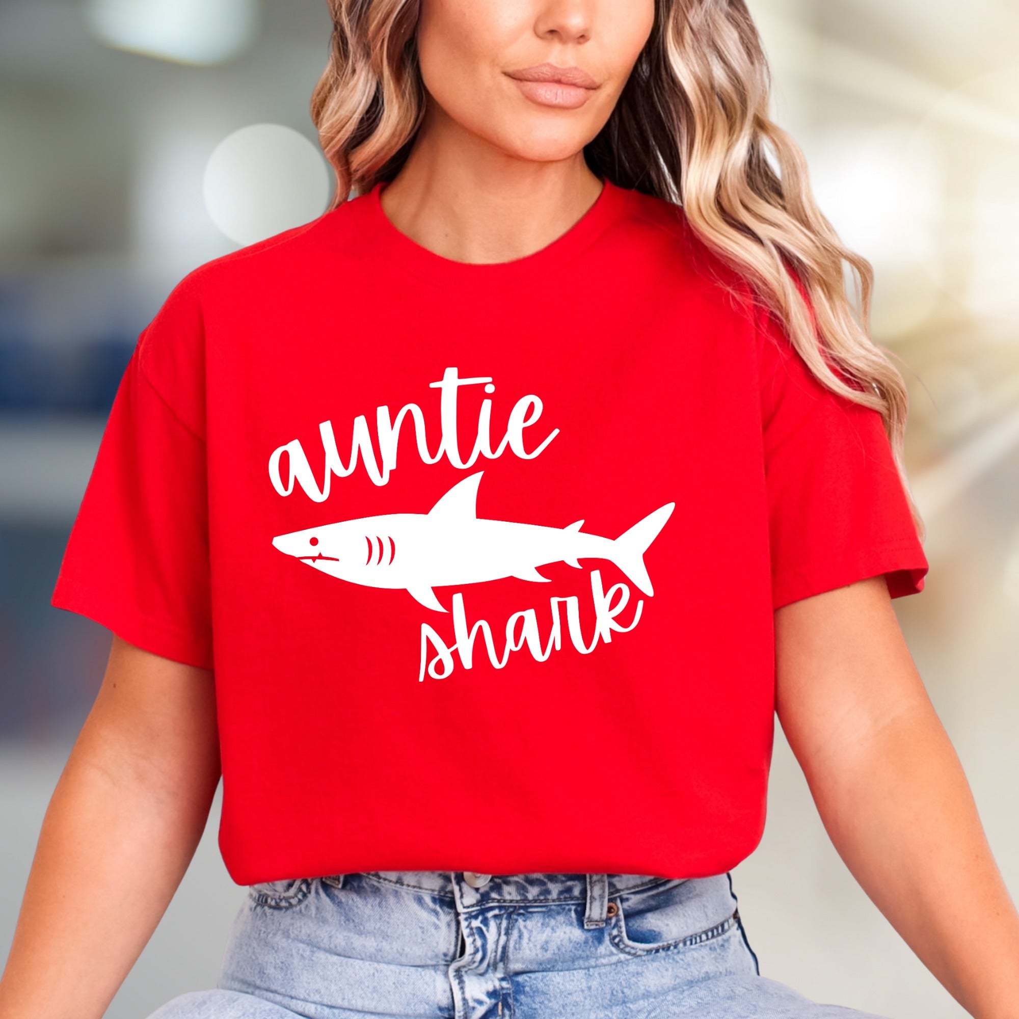 "Auntie Shark" Ocean Fun Graphic Tee, a Family Love Pick for Cool Aunts