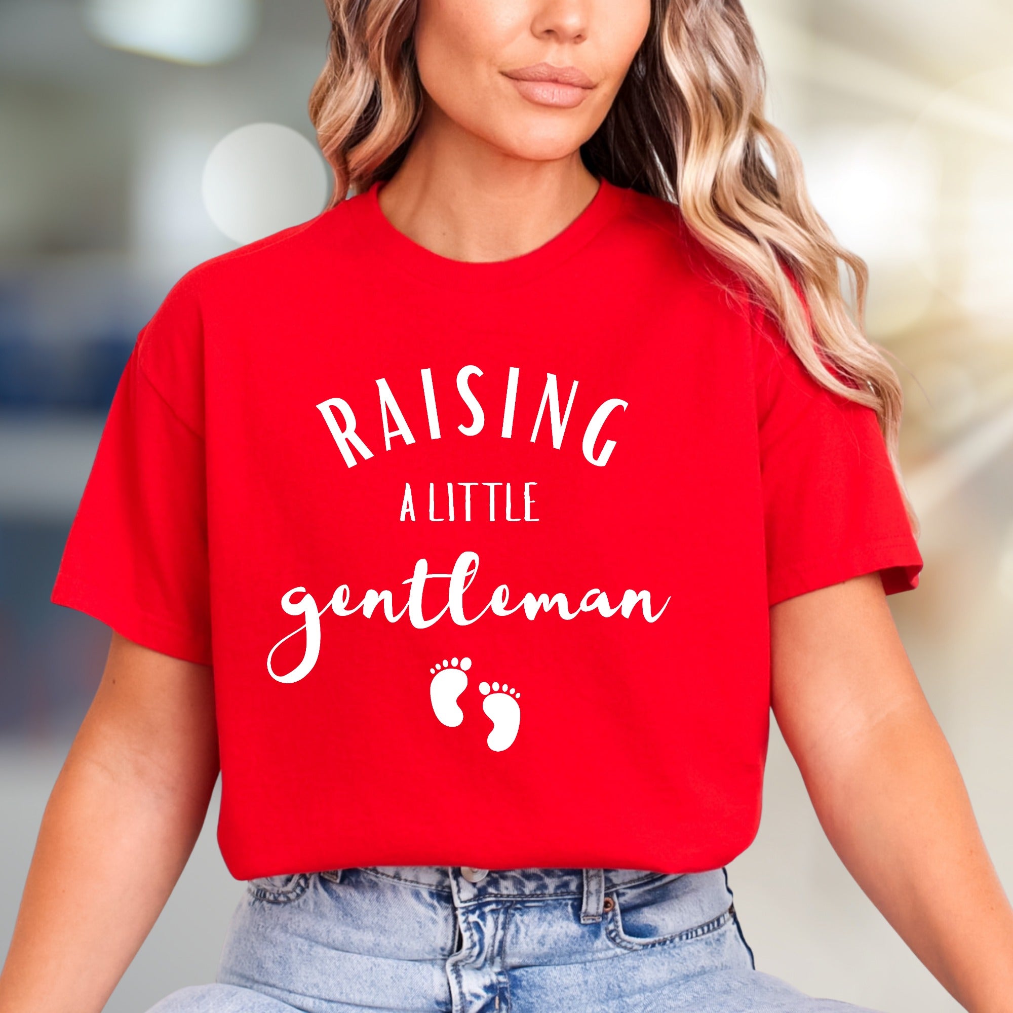 "Raising A Little Gentleman" Baby Footprint Graphic Tee, a Parent-to-Be Pick for New Moms & Dads