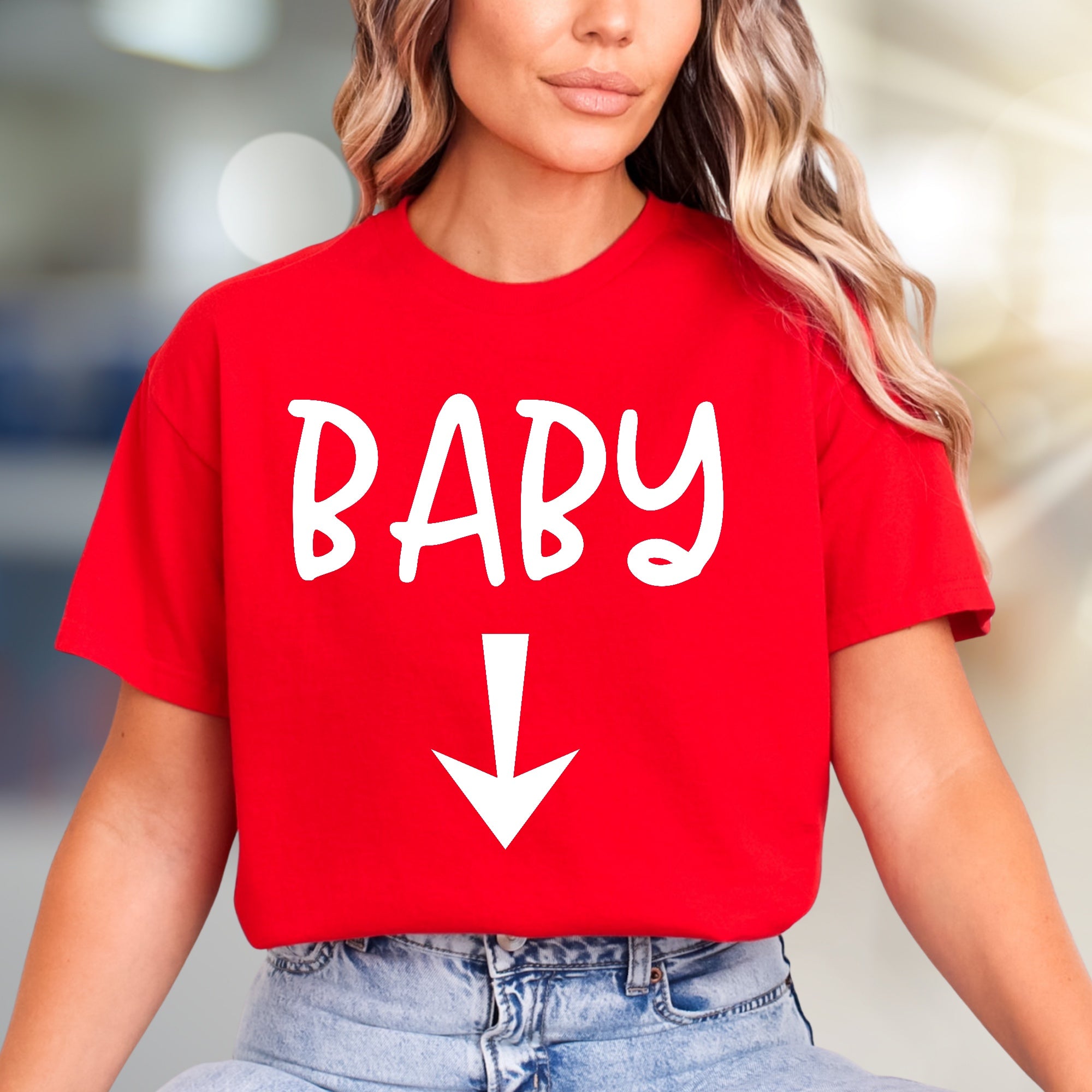 "BABY" Arrow Down Pregnancy Reveal Graphic Tee, a Future Parent Pick for Expecting Moms