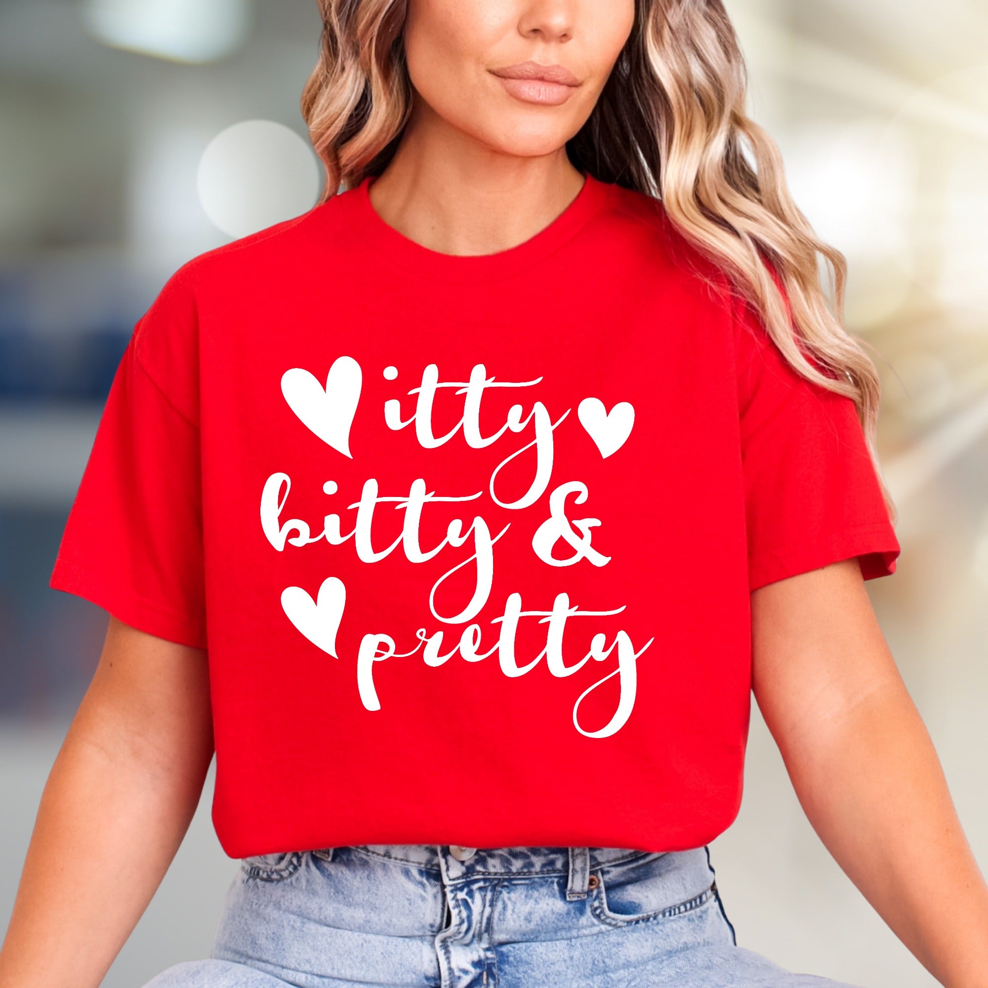 "♥ itty bitty & pretty ♥" Cute Script Graphic Tee, a Girly Chic Pick for Sweethearts