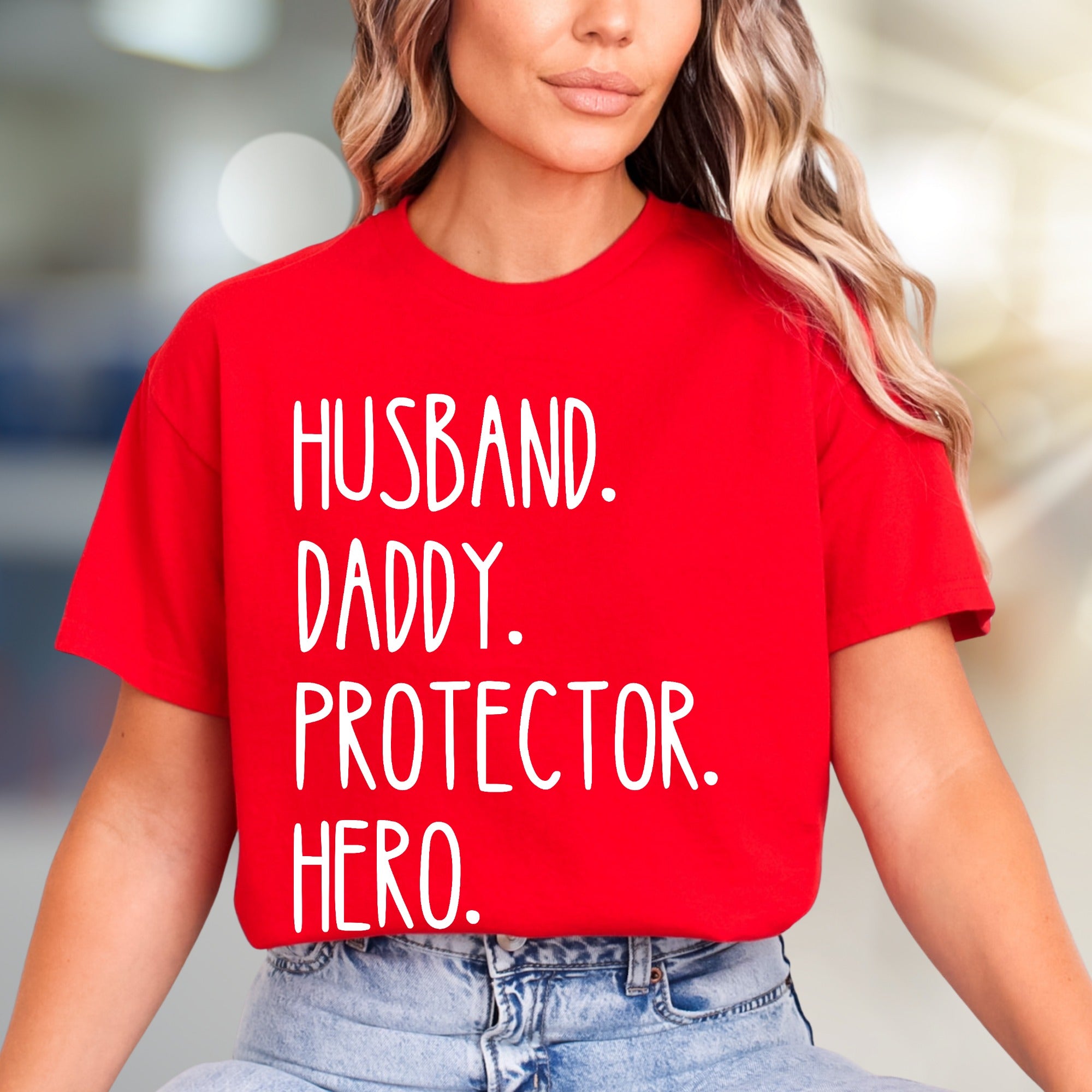 "Husband. Daddy. Protector. Hero." Father's Day Graphic Tee, a Family Love Pick for Dads
