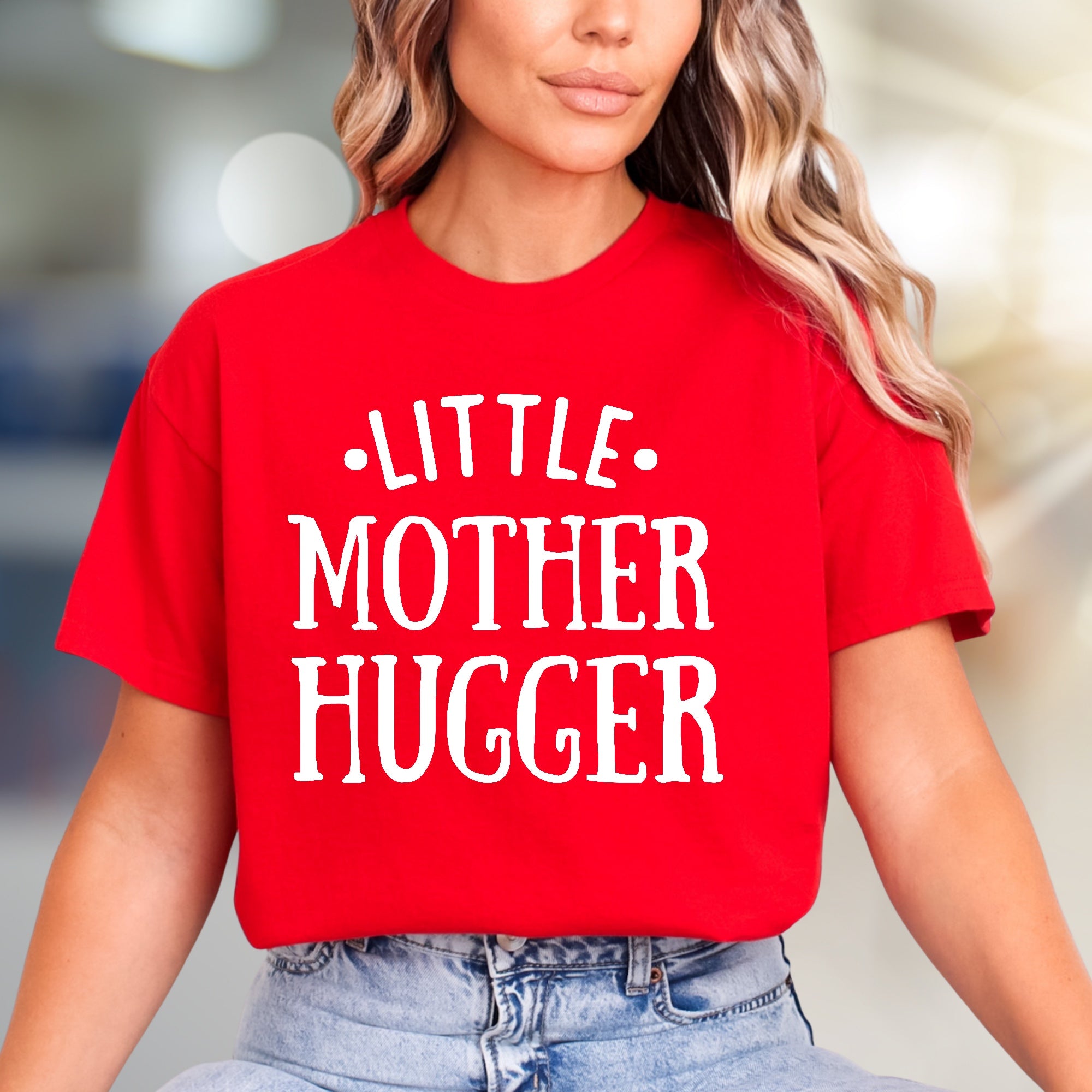 "Little Mother Hugger" Funny Mom Life Graphic Tee, a Sweet Gift for Her