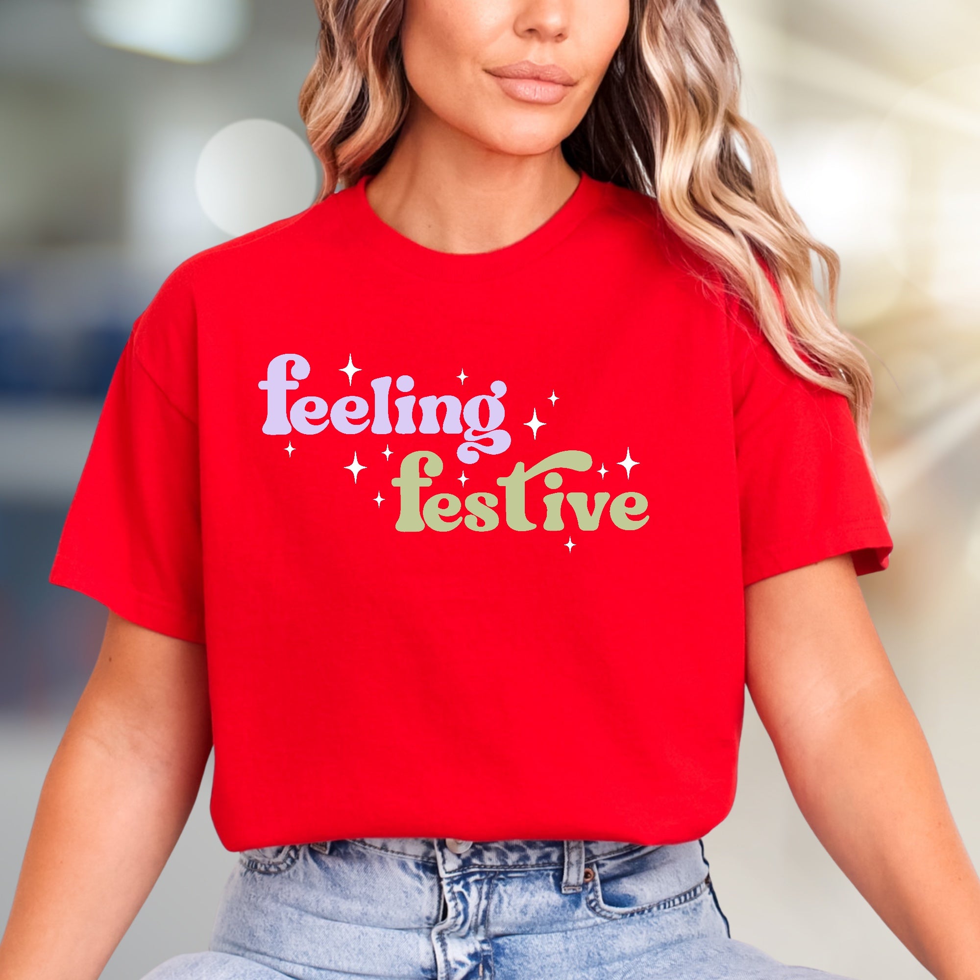 "Feeling Festive" Groovy Graphic Tee, a Holiday Vibe Pick for Celebration Enthusiasts