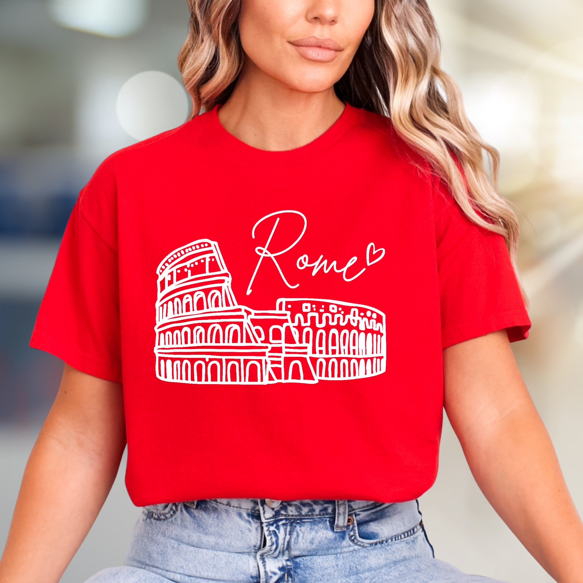"Rome" Colosseum Outline Graphic Tee, a Travel Souvenir for Culture Lovers