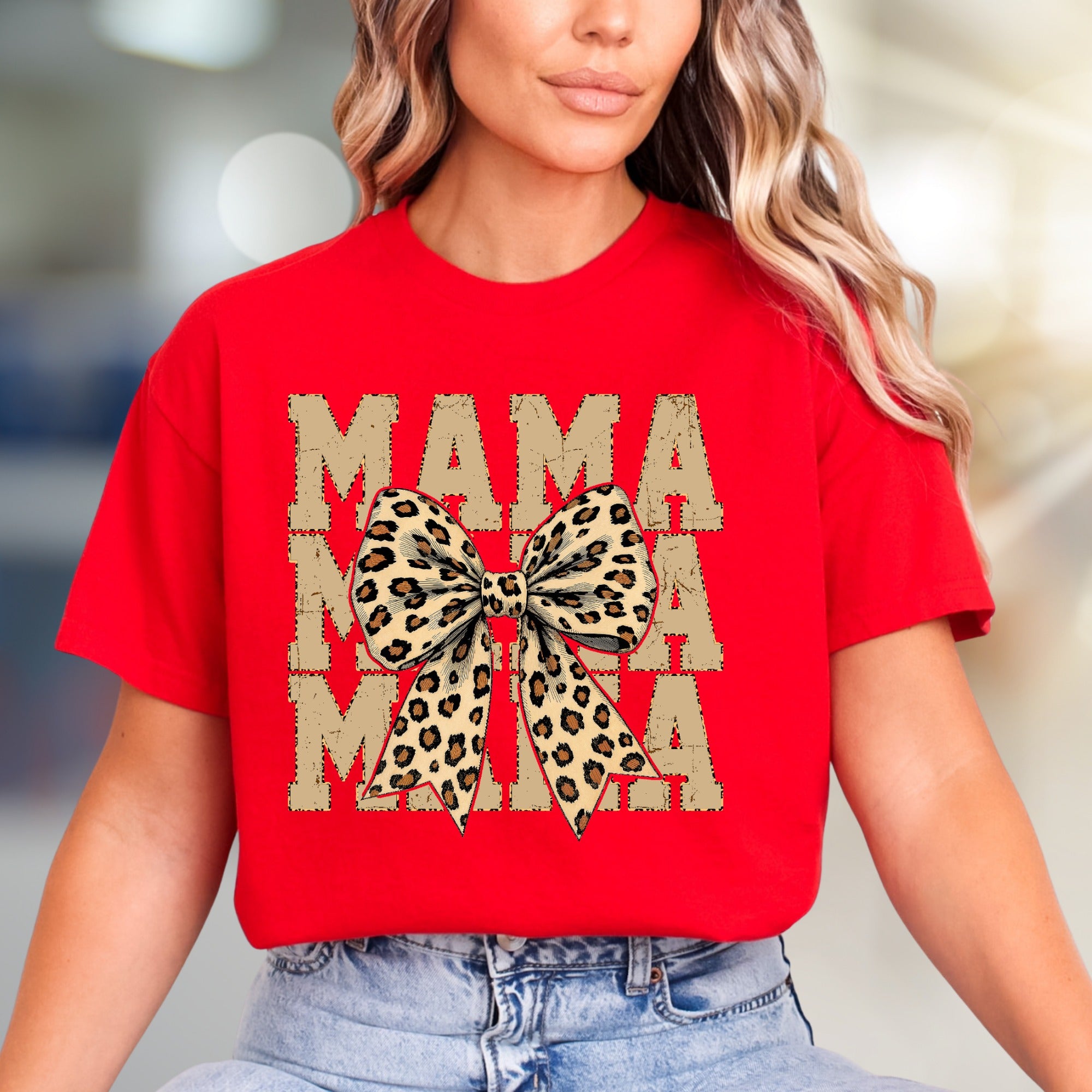 "MAMA" Leopard Bow Graphic Tee, a Chic Statement for Modern Moms