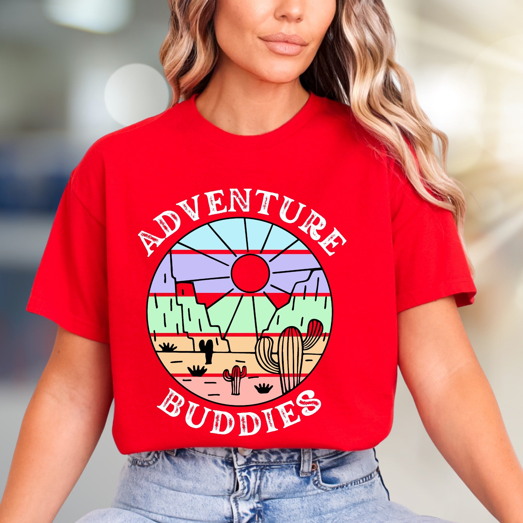 "Adventure Buddies" Desert Vibes Graphic Tee, a Retro-Style Pick for Travelers