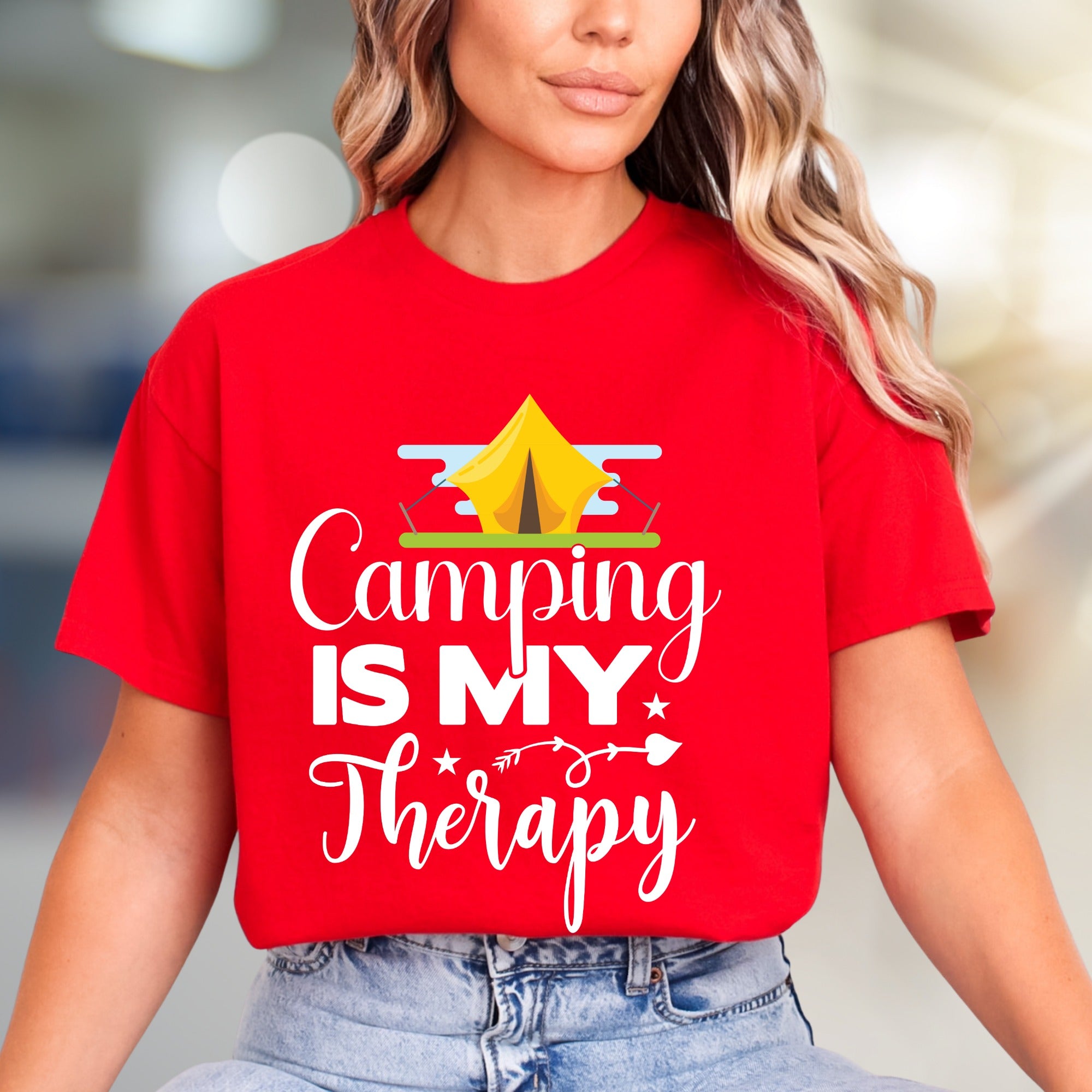 "Camping Is My Therapy" Outdoor Adventure Graphic Tee, a Nature-Lover's Pick for Casual Wear