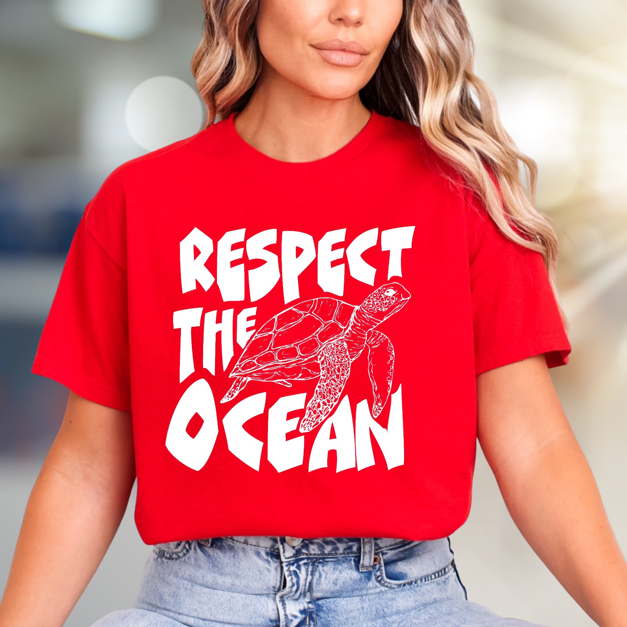 "Respect The Ocean" Sea Turtle Graphic Tee, an Eco-Conscious Pick for Ocean Advocates