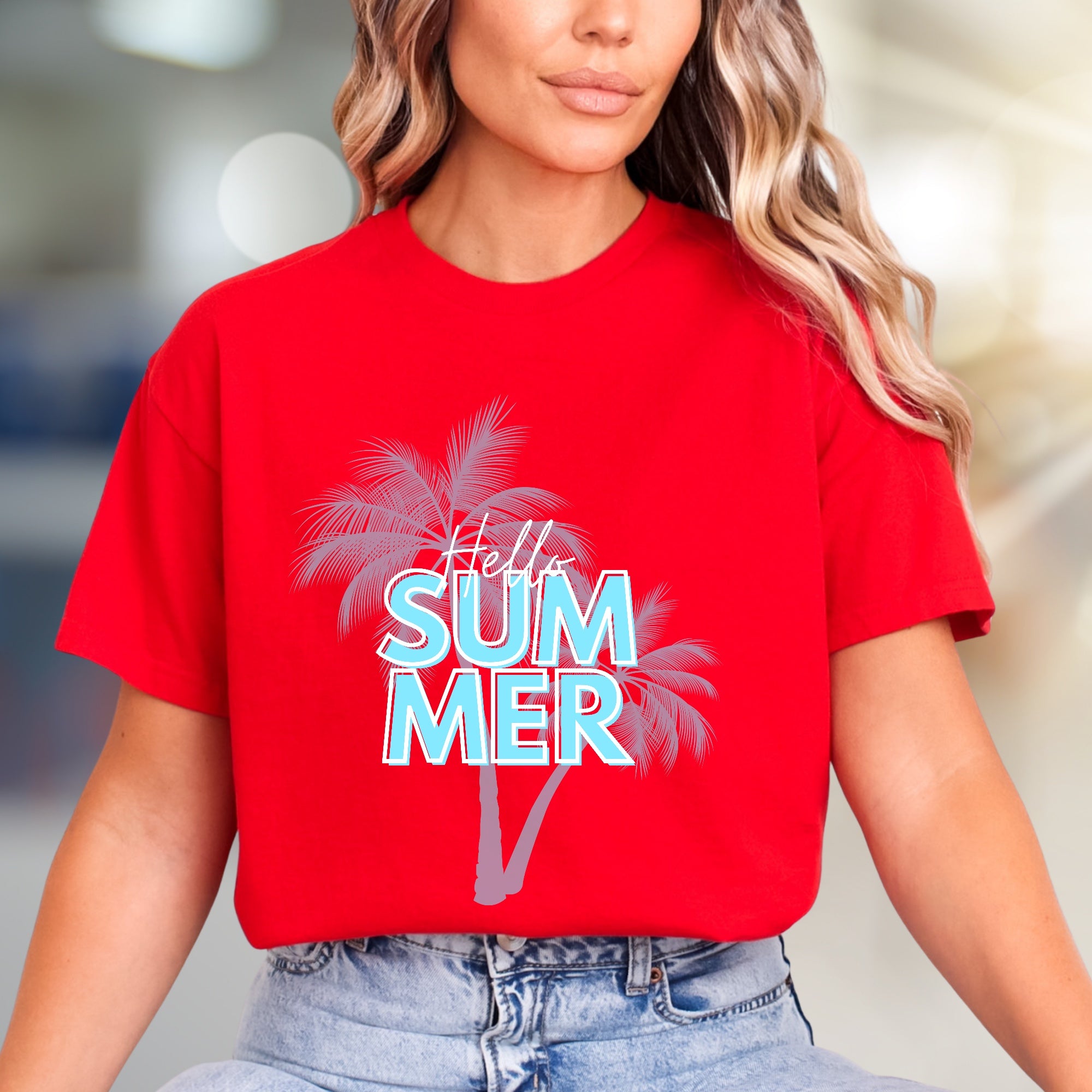 "Hello Summer" Tropical Palms Graphic Tee, a Vacation Vibe for Everyone