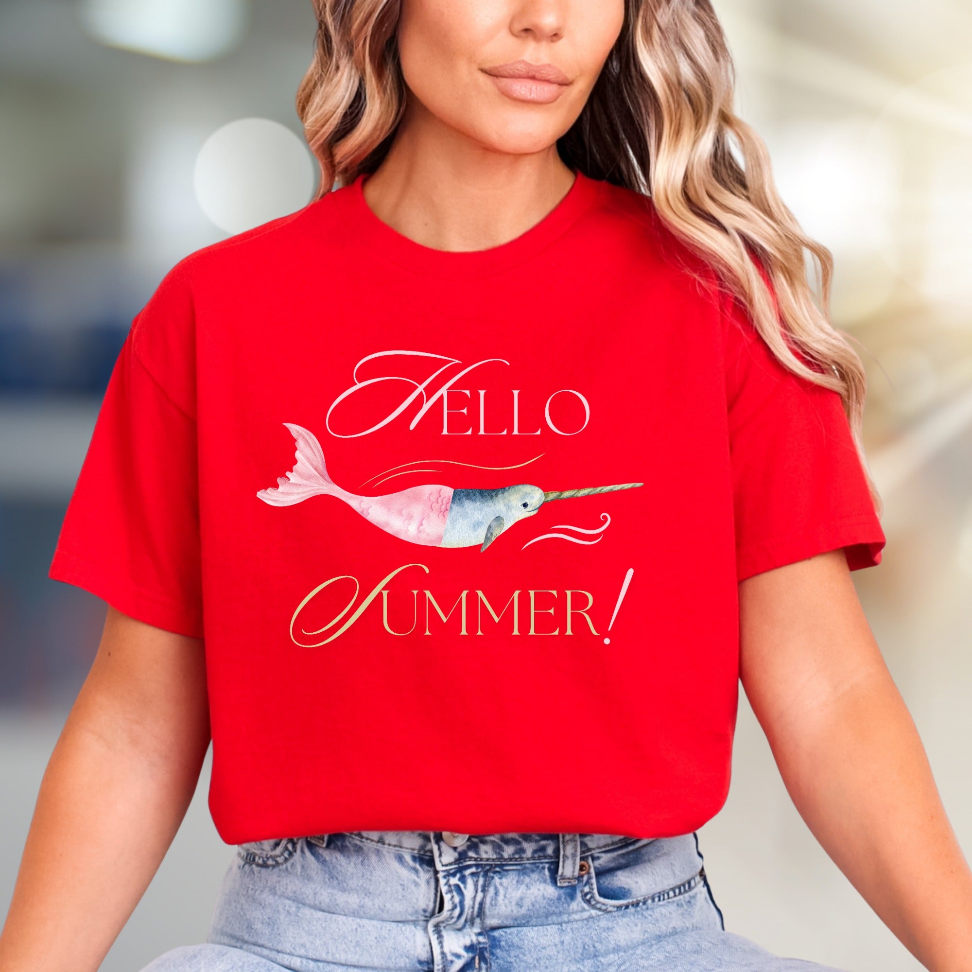 Hello Summer! Narwhal Graphic Tee, a Whimsical Pick for Ocean Lovers