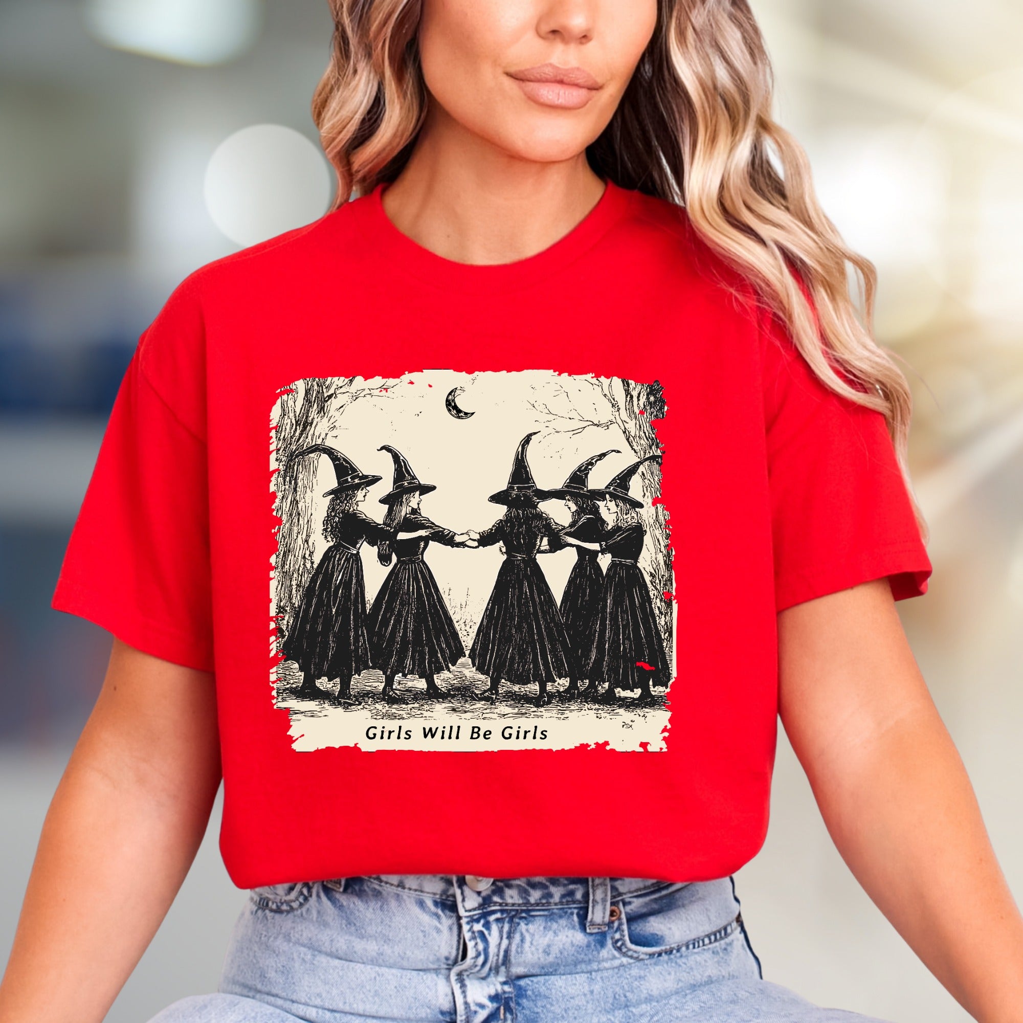 "Girls Will Be Girls" Witchy Sisterhood Graphic Tee, A Mystical Folk Art Pick for Free Spirits