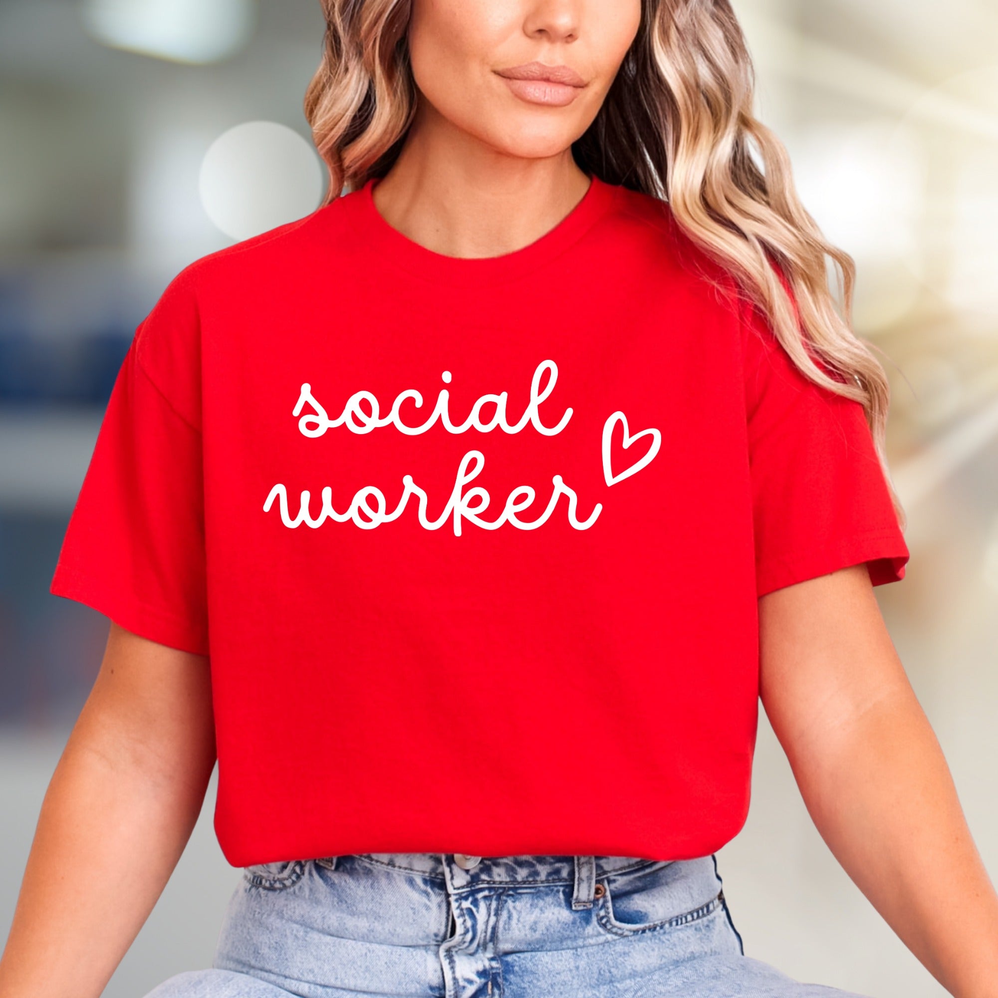 "Social Worker" Script Heart Graphic Tee, A Caring Professional's Style