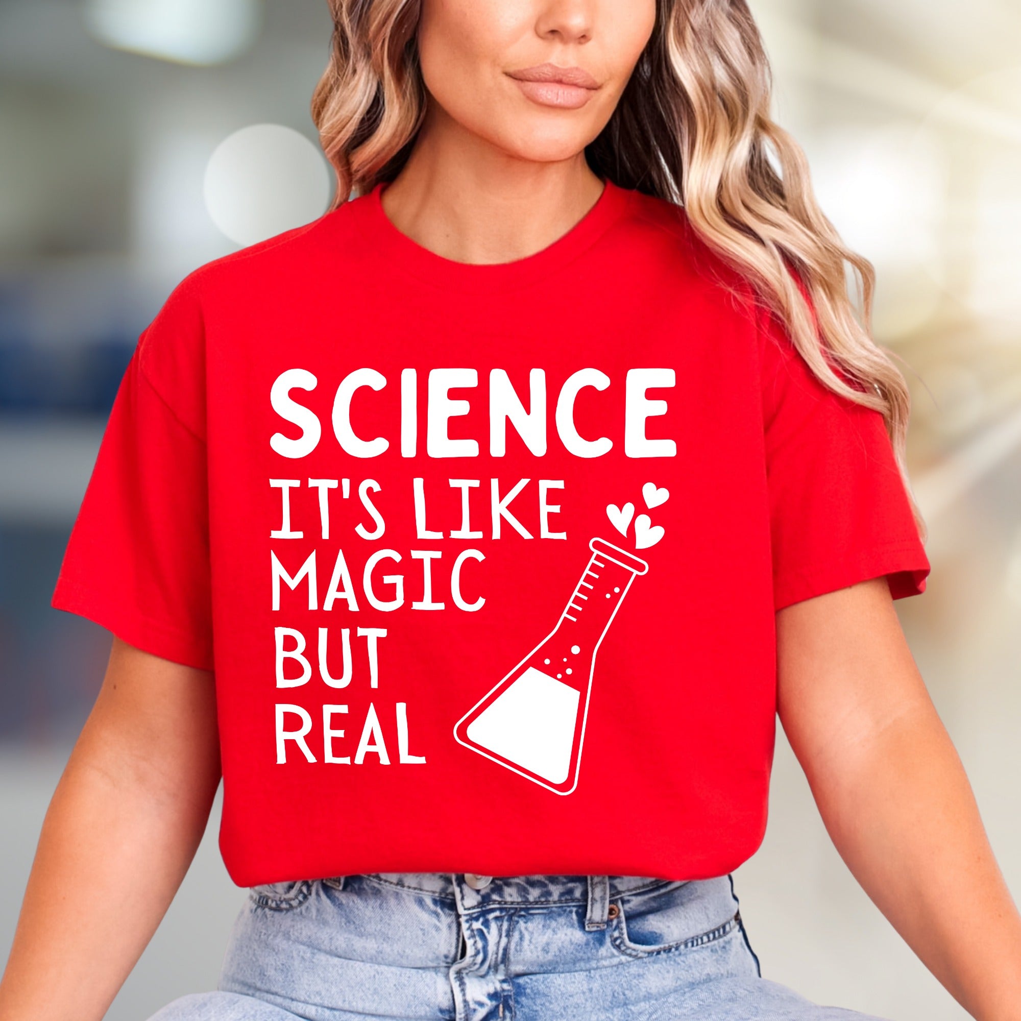 "Science It's Like Magic But Real" Lab Beaker Graphic Tee, a Quirky STEM Pick for Enthusiasts