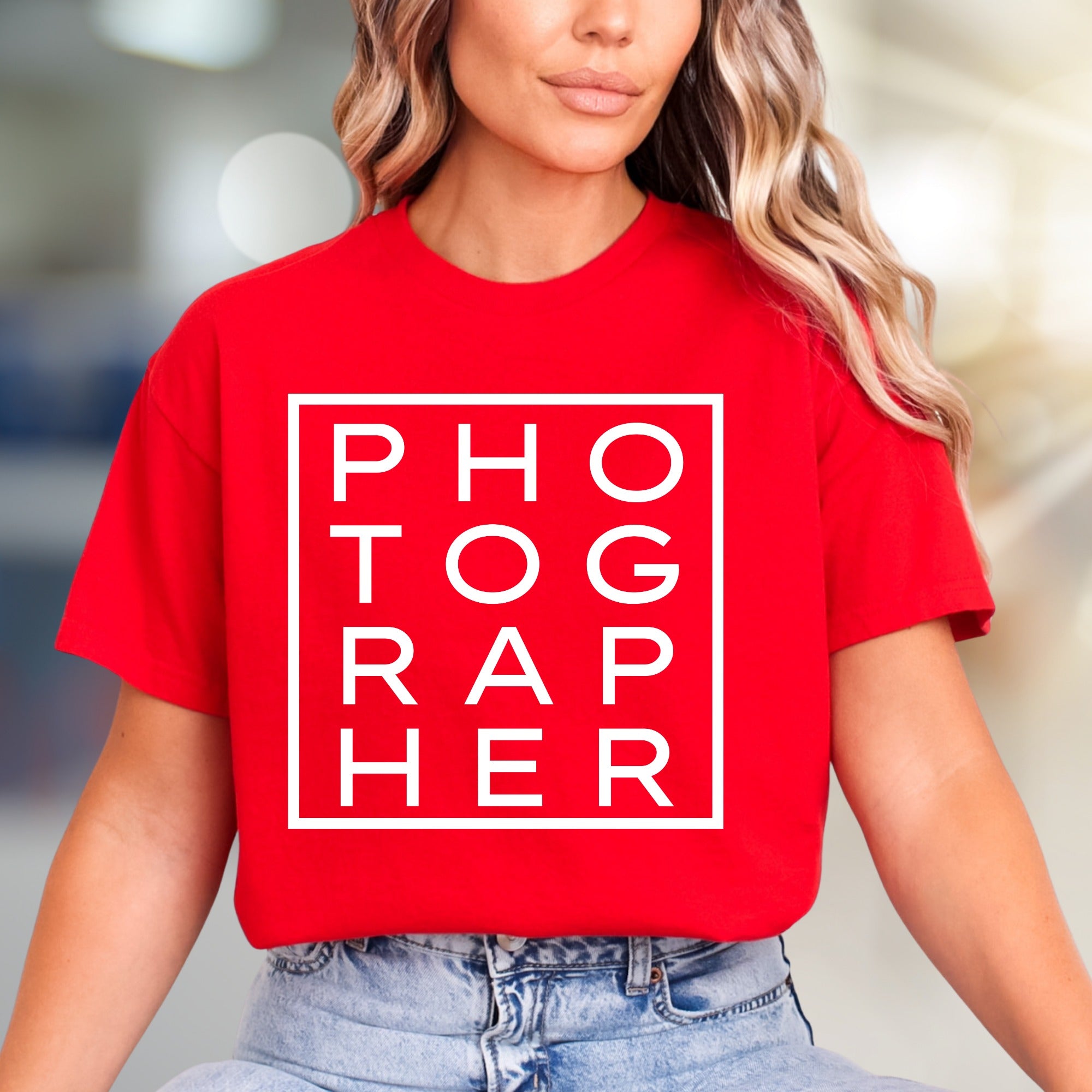 "PHOTOGRAPHER" Boxed Graphic Tee, a Creative Pro Pick for Photo Enthusiasts