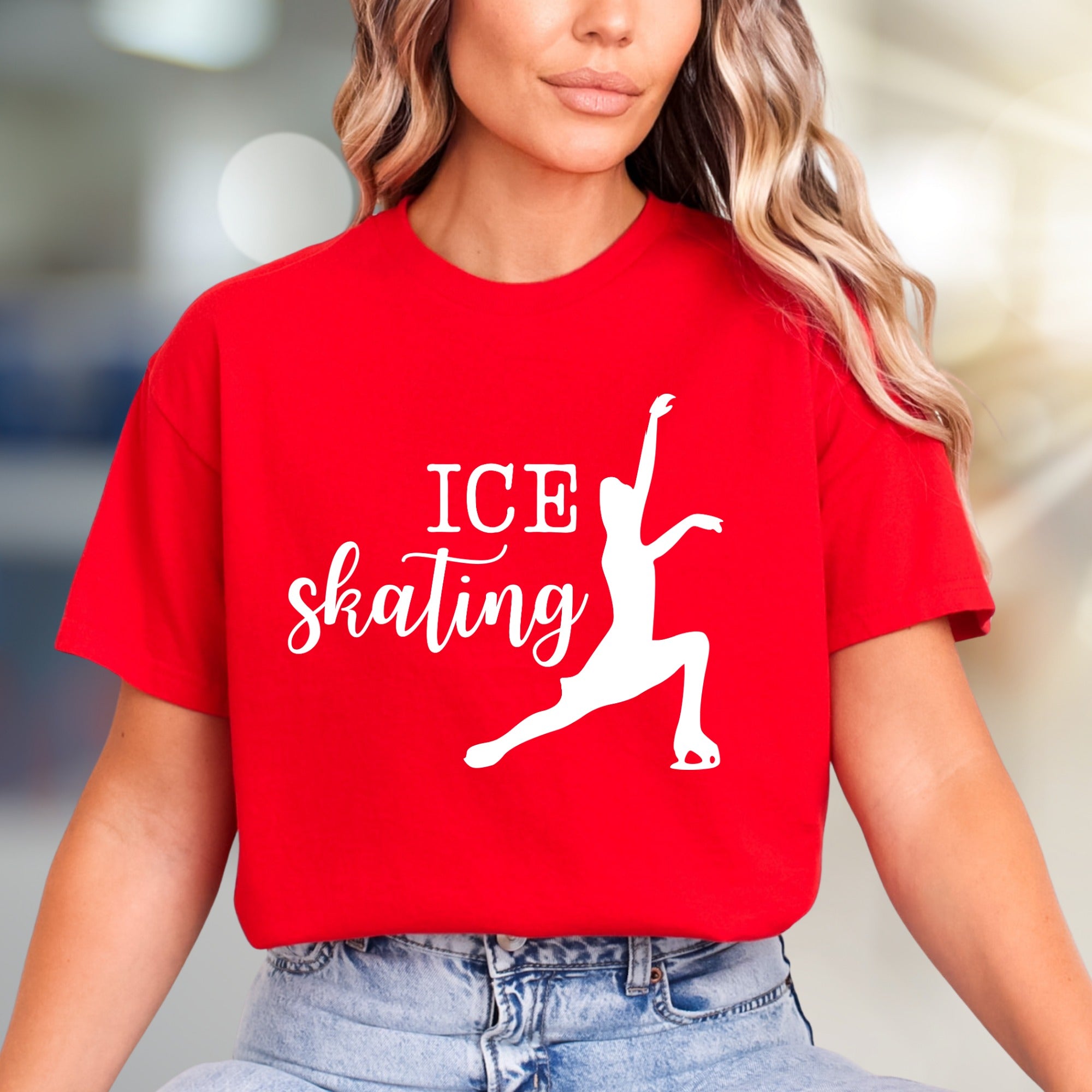“ICE Skating” Elegant Skater Graphic Tee, a Winter Sports Pick for Enthusiasts
