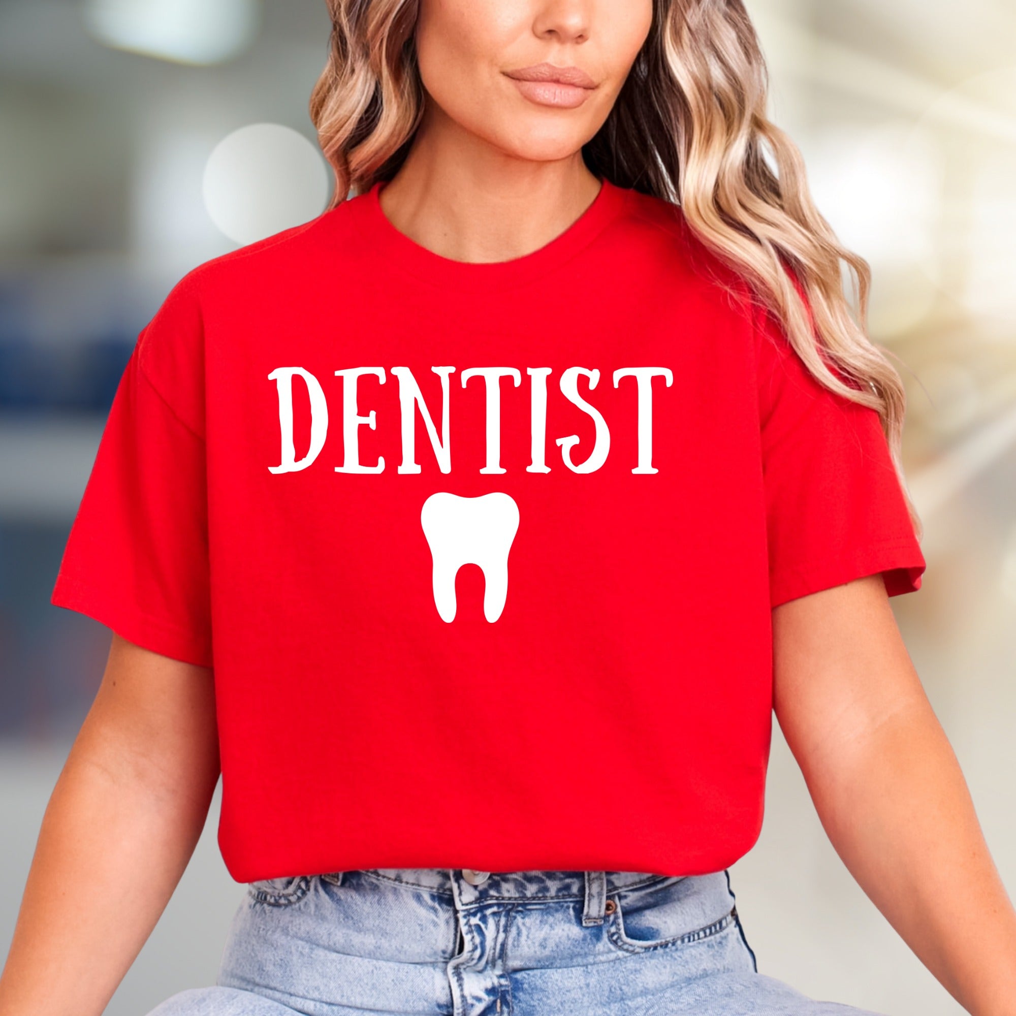 "DENTIST" with Tooth Graphic Tee, A Dental Professional Pick for Everyday Wear
