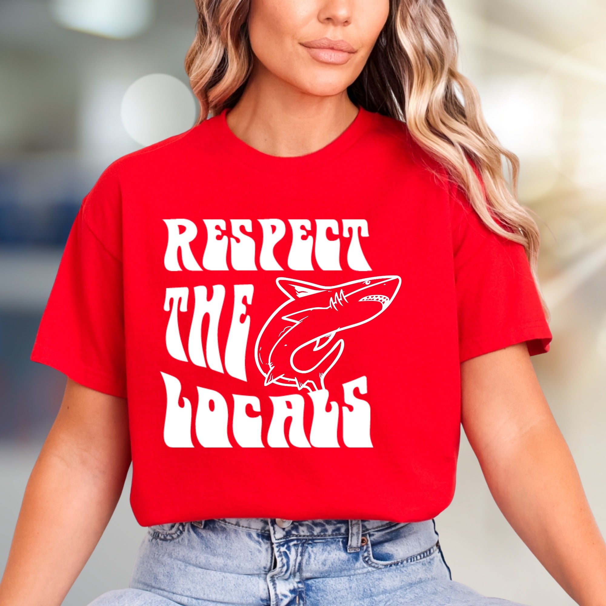 "Respect The Locals" Shark Graphic Tee, A Coastal-Cool Pick for Ocean Lovers