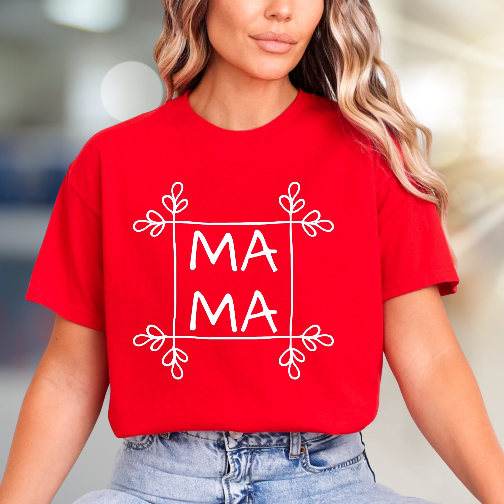 "MAMA MAMA" Floral Frame Graphic Tee, a Heartfelt Gift for Moms