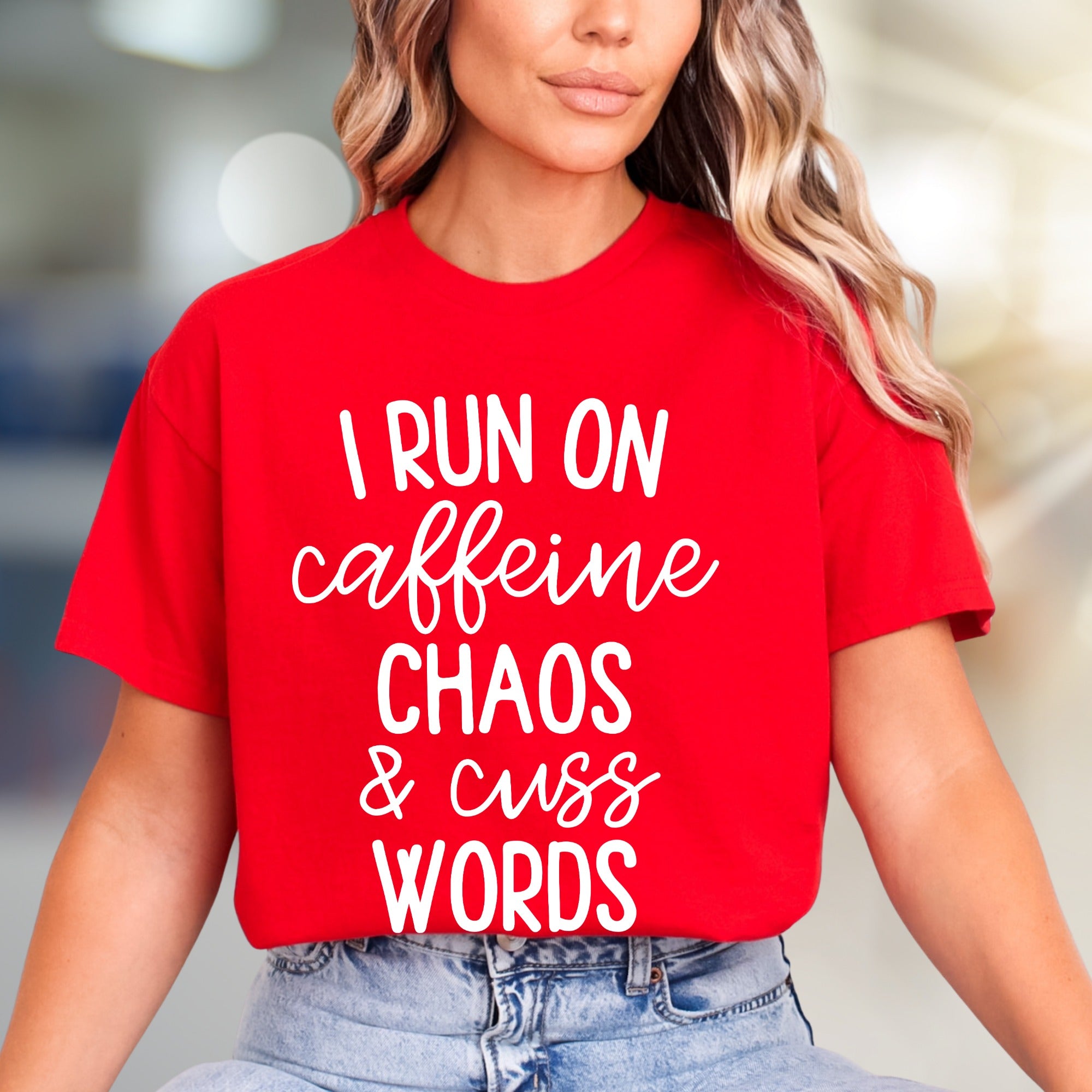 "I Run On Caffeine Chaos & Cuss Words" Graphic Tee, a Bold Statement Unise Tee