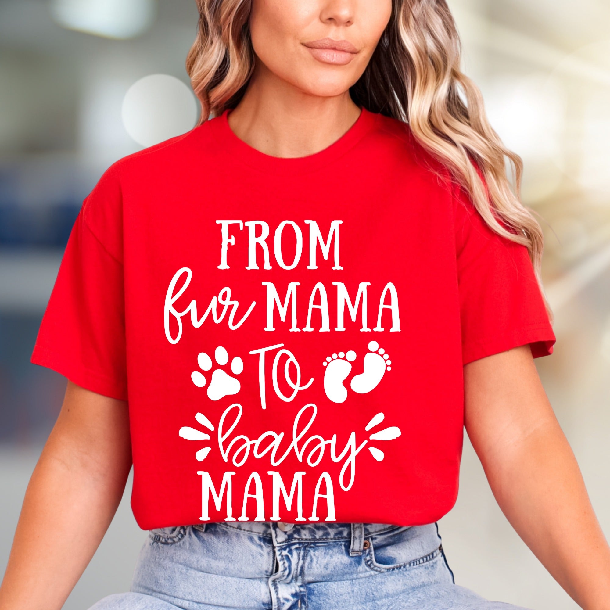 "From Fur Mama To Baby Mama" Pregnancy Reveal Graphic Tee, a Heartfelt Gift for New Moms