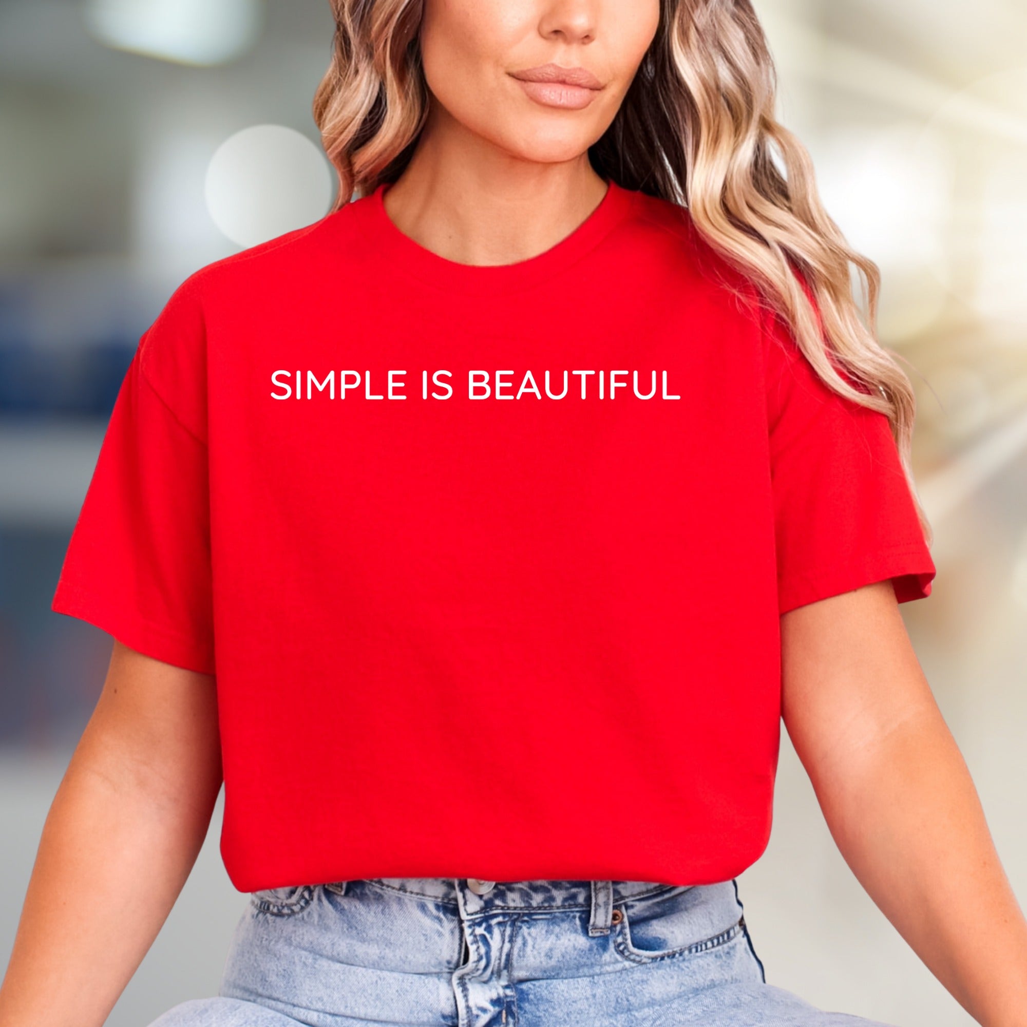 "SIMPLE IS BEAUTIFUL" Minimalist Text Graphic Tee, a Zen Lifestyle Pick for Everyday Wear