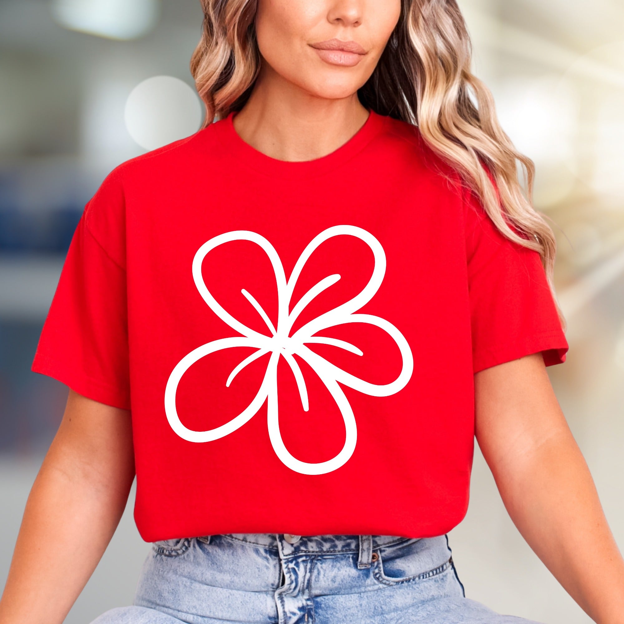 Simplistic Blossom Outline Graphic Tee, A Minimalist Floral Pick for Nature Lovers